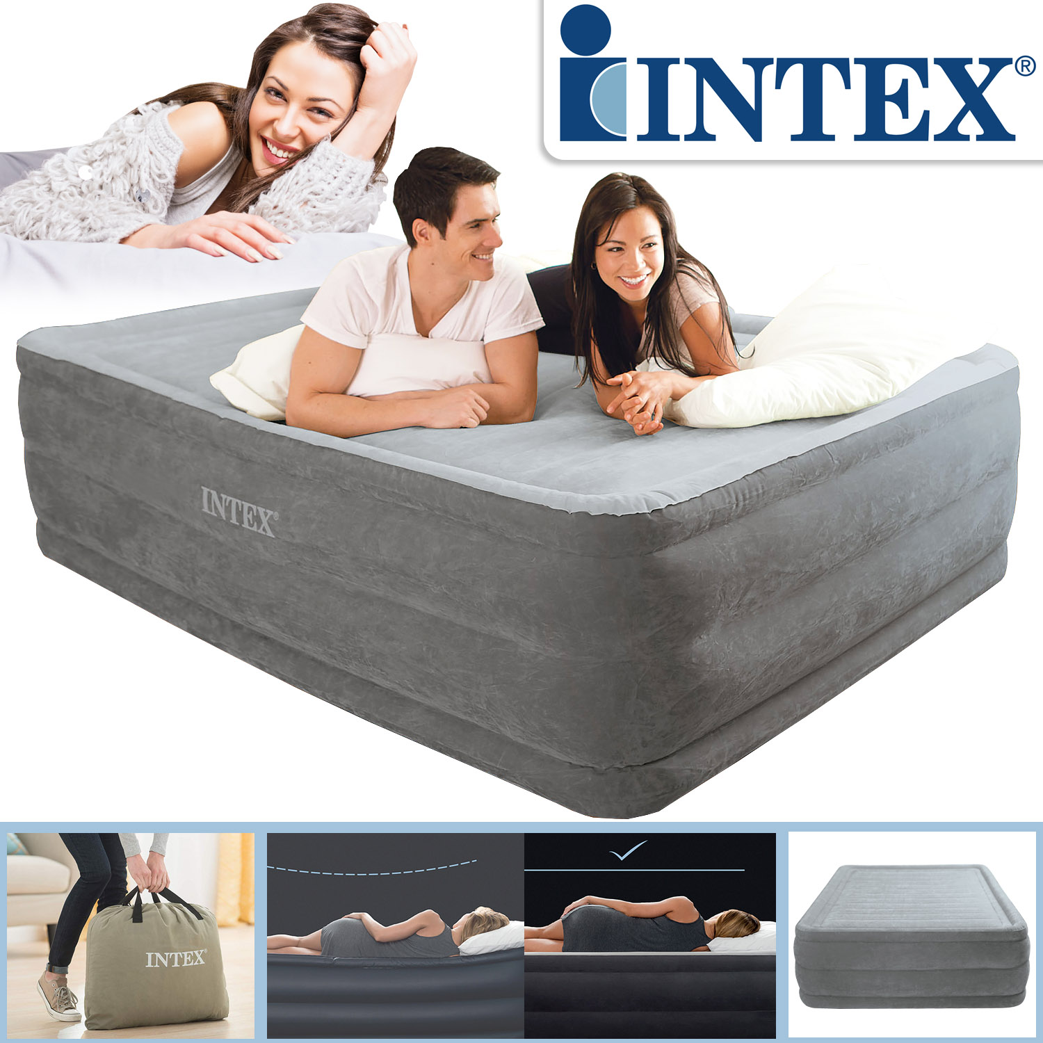 Intex Luftbett 203 x 152 x 56 cm | mit integrierter Elektropumpe
