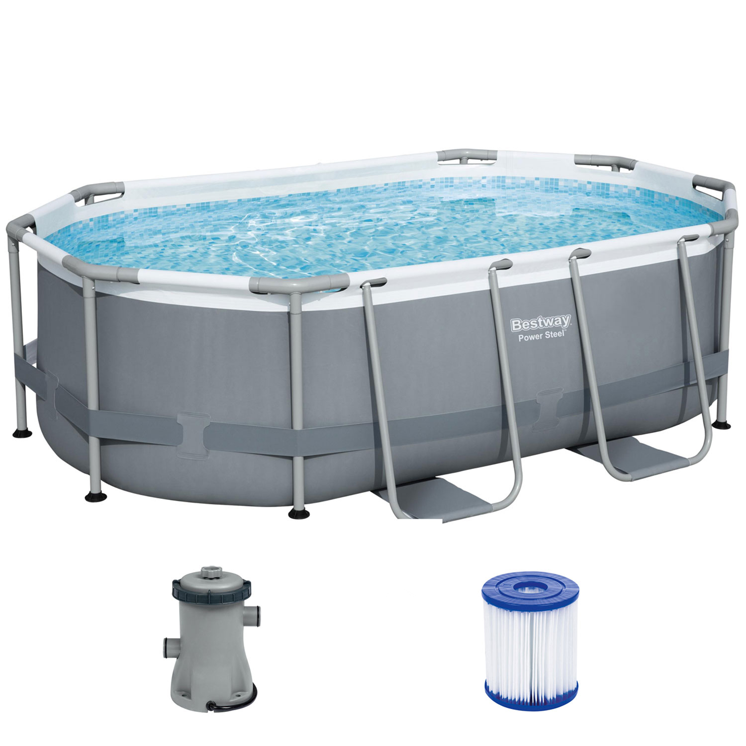Bestway Frame Pool 305 x 200 x 84 cm | Ovaler Pool mit Kartuschenfilteranlage
