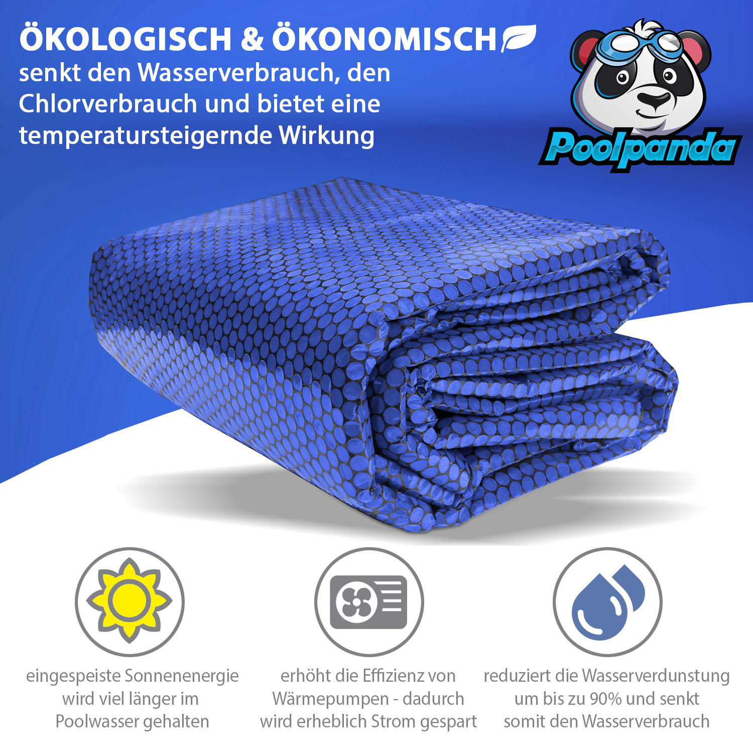 Poolpanda Pool Solarfolie Ø 366 cm Elite rund | 400 my | schwarz/blau | 15 mm Luftblasen