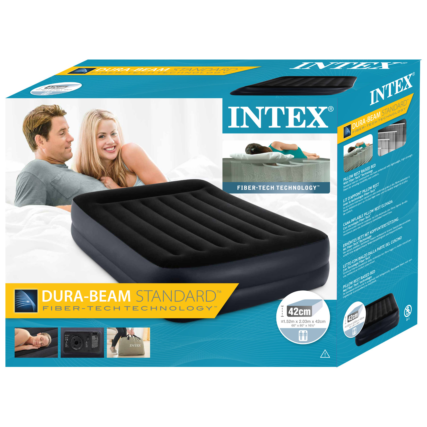 Intex Luftbett 203 x 152 x 42 cm Dura-Beam Standard | mit integrierter Elektropumpe