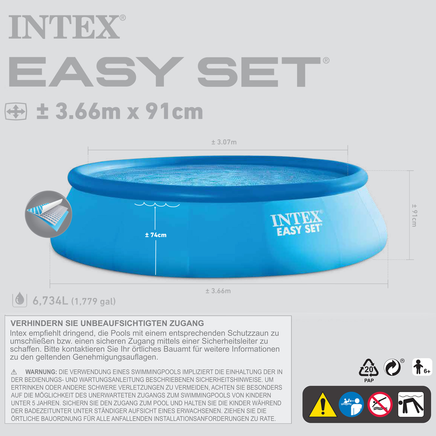 Intex Easy Pool 366 x 91 cm | Rundpool ohne Zubehör