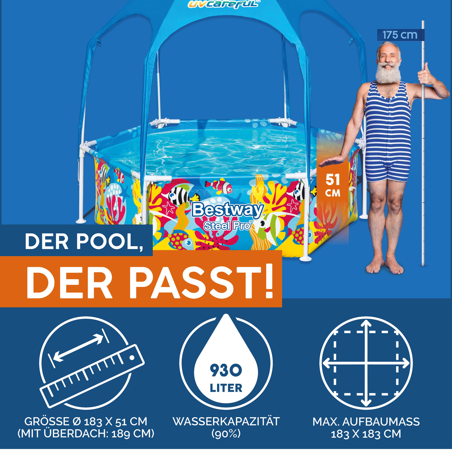 Bestway Frame Pool 183 x 51 cm Splash-in-Shade | Kinderpool mit Dach