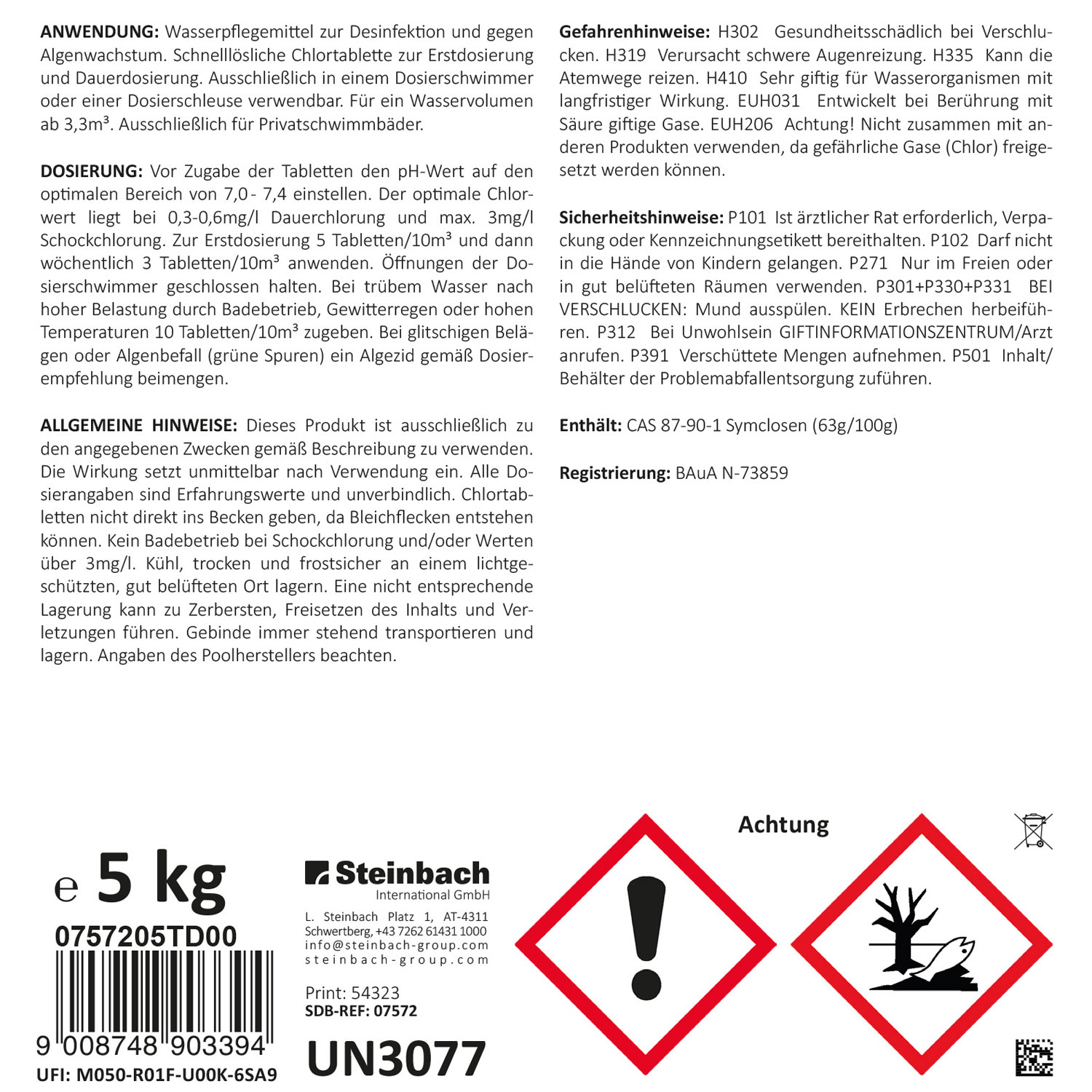 Steinbach Chlortabs | schnelllösliche 20 g Tabletten | 5 kg