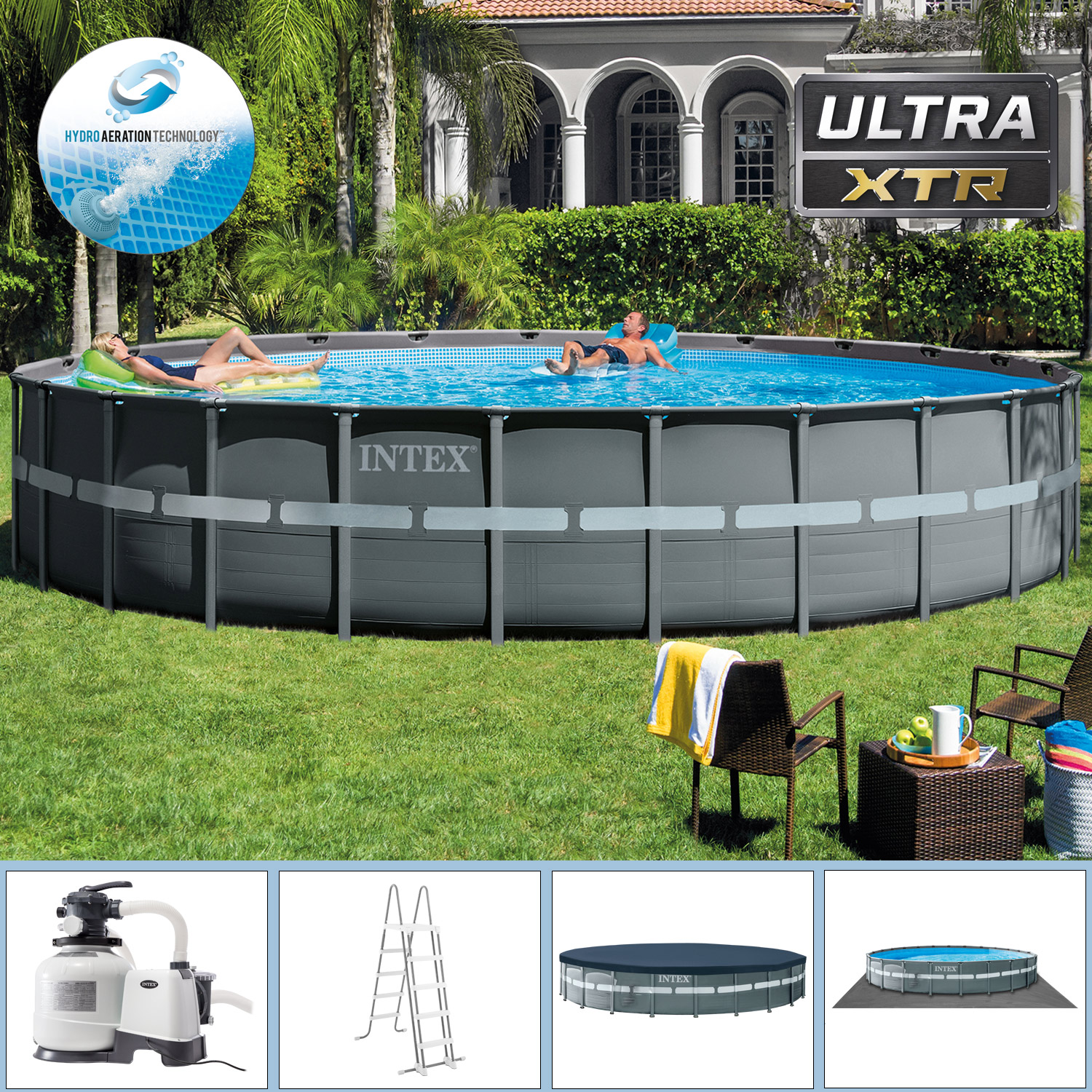 Intex Frame Pool 732 x 132 cm Komplettset | Rundpool mit Zubehör