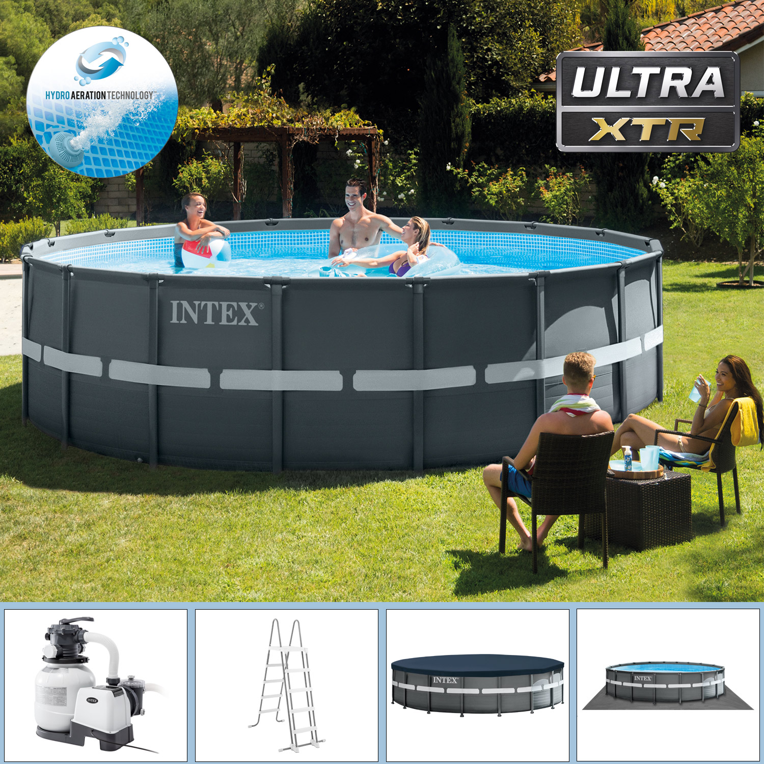 Intex Frame Pool 549 x 132 cm Komplettset | Rundpool mit Zubehör