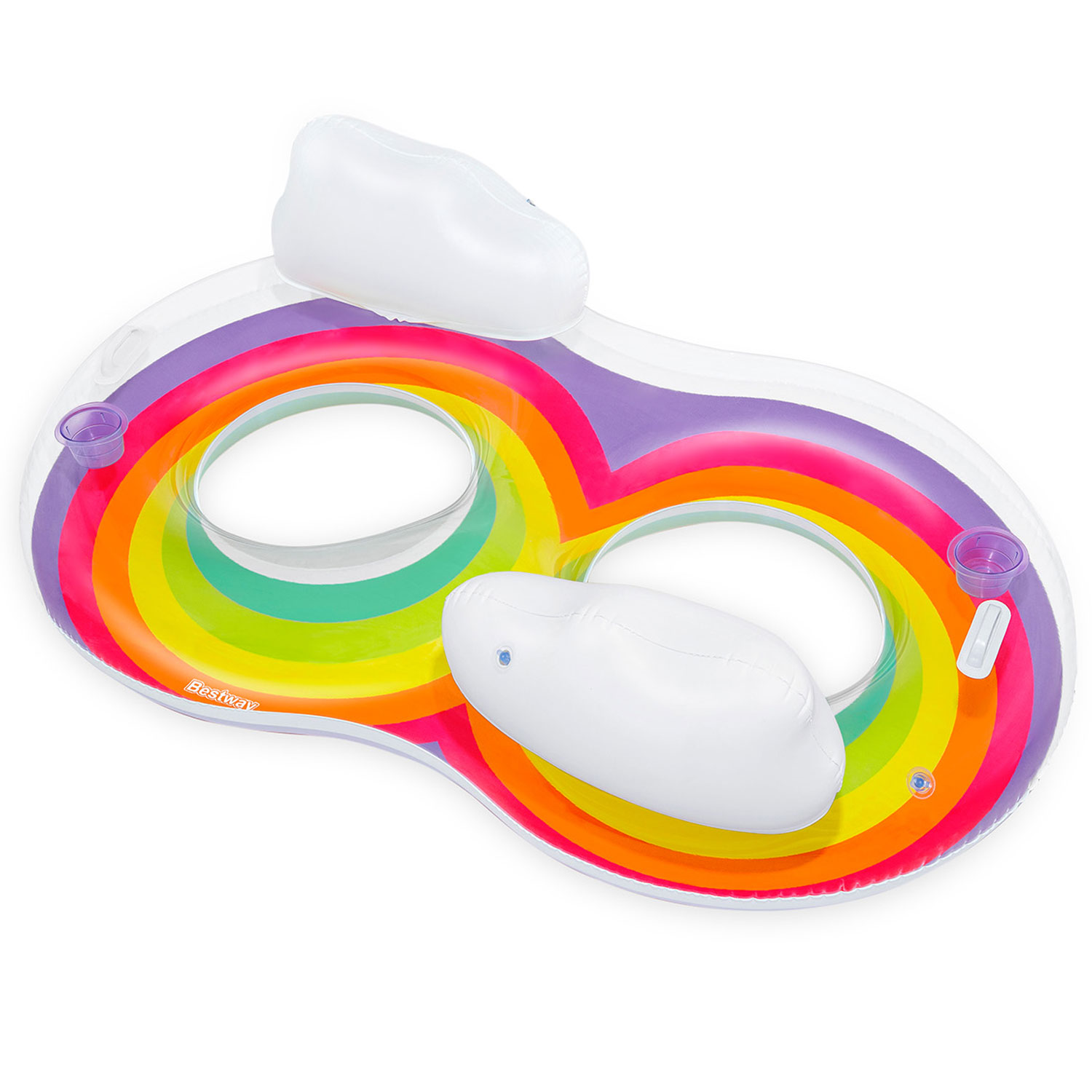 Bestway Schwimmring 186 x 116 cm Rainbow Dreams | für 2 Personen mit Kopfstütze