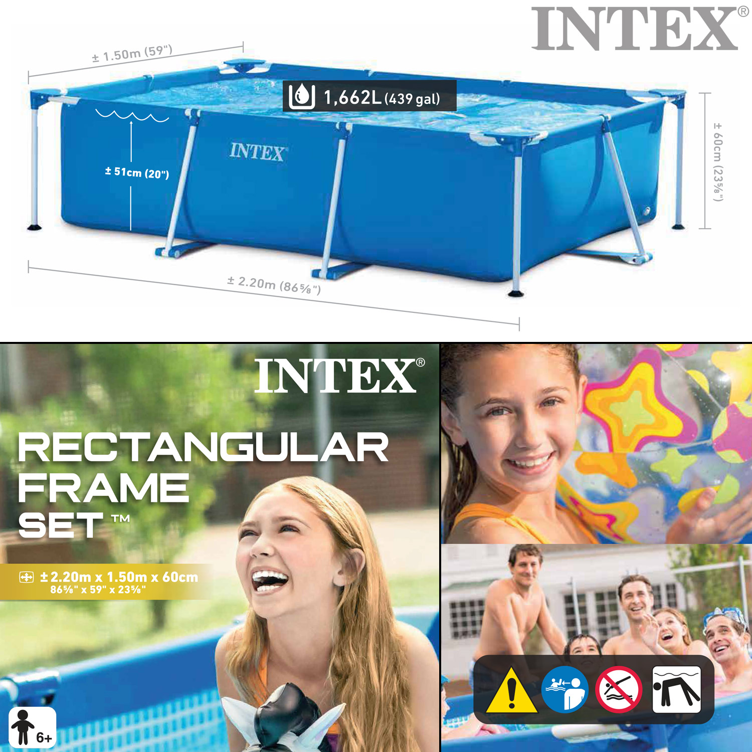 Intex Frame Pool 220 x 150 x 60 cm | Kinderpool ohne Zubehör