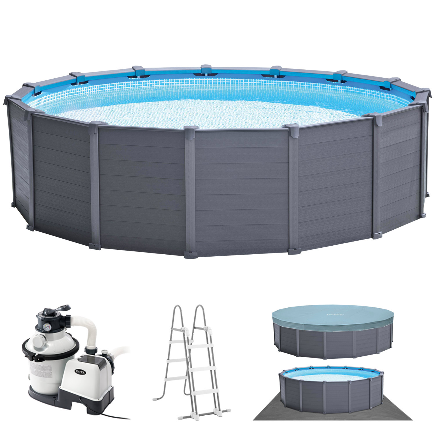 Intex Frame Pool 478 x 124 cm Komplettset | Rundpool mit Zubehör