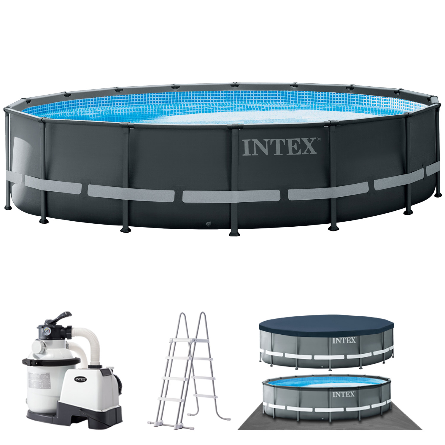 Intex Frame Pool 488 x 122 cm Komplettset | Rundpool mit Zubehör