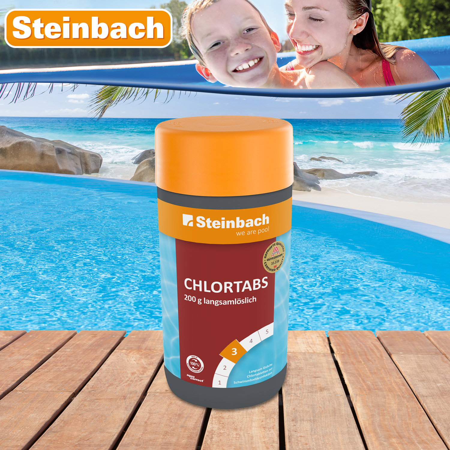 Steinbach Pool Chlortabs | langsamlösliche 200 g Tabletten | 1 kg