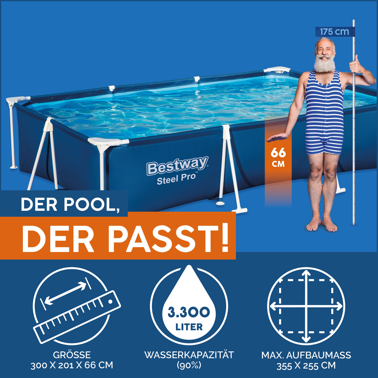 Bestway Frame Pool 300 x 201 x 66 cm | Kinderpool mit Kartuschenfilteranlage