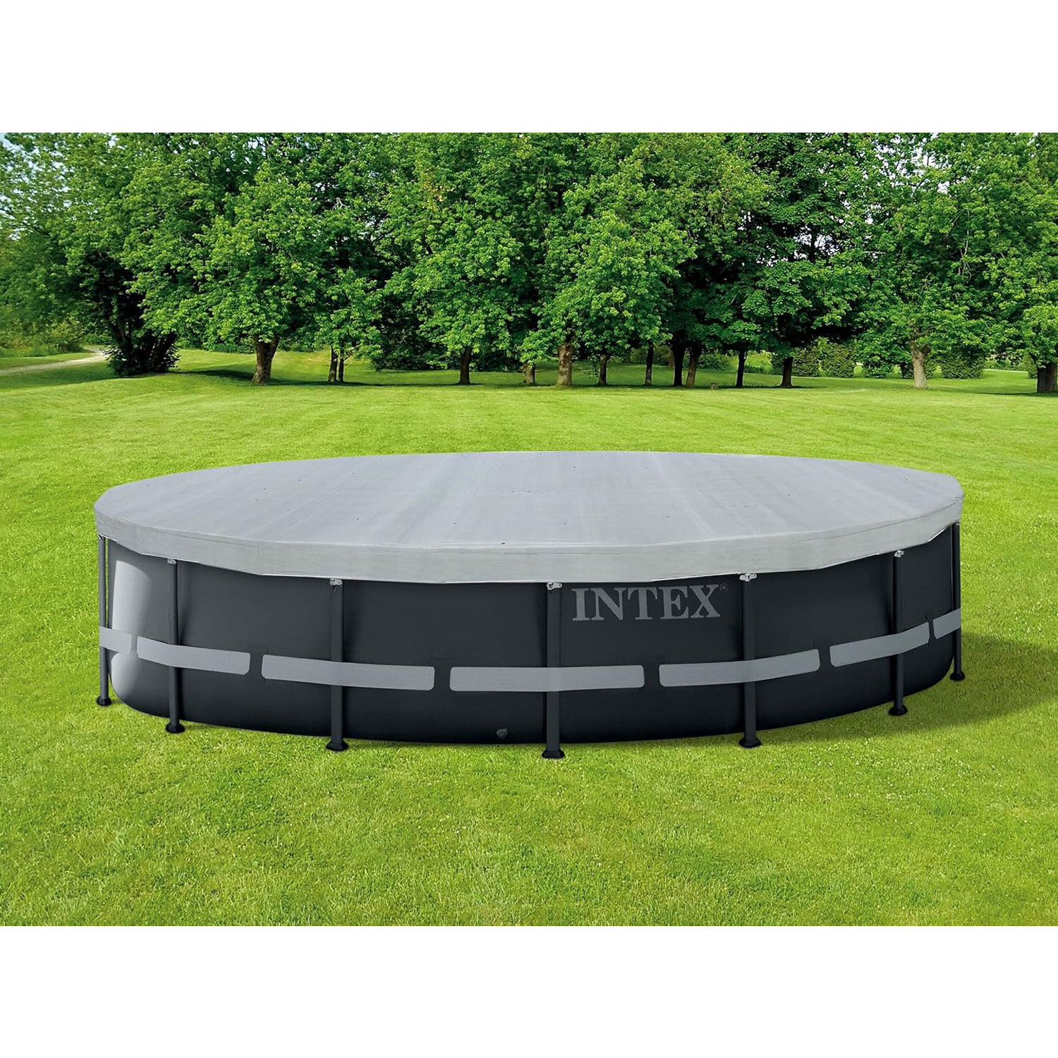 Intex Abdeckplane Ø 488 cm rund | grau | Vinyl Frame Pool Abdeckung