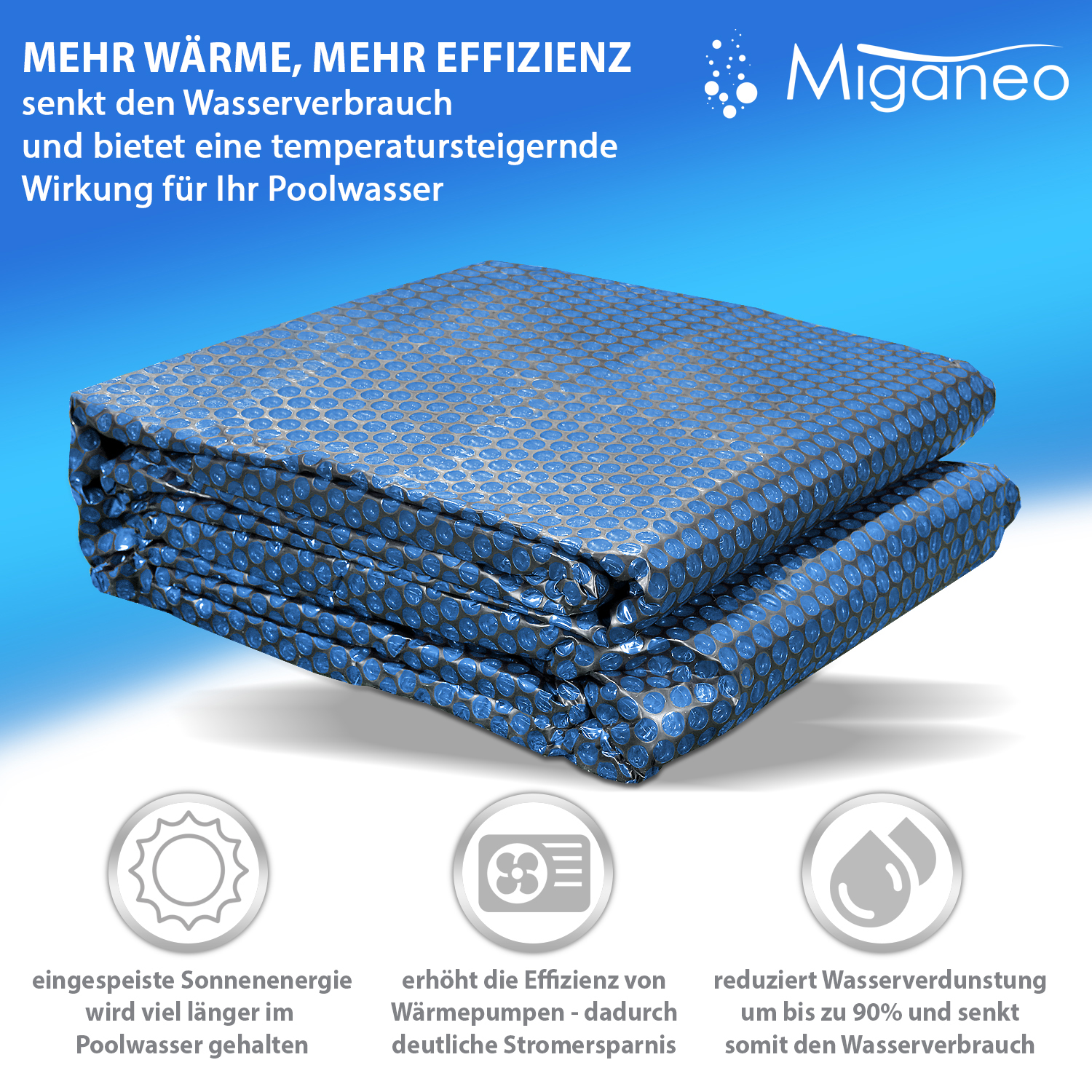 Miganeo Pool Solarfolie 1200 x 600 cm rechteckig | schwarz/blau | 180 my