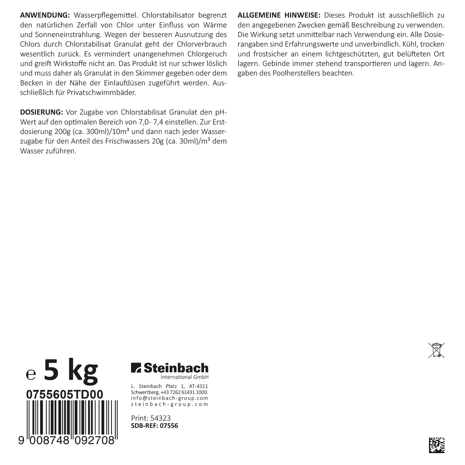 Steinbach Chlorstabilisat | Granulat | 5 kg