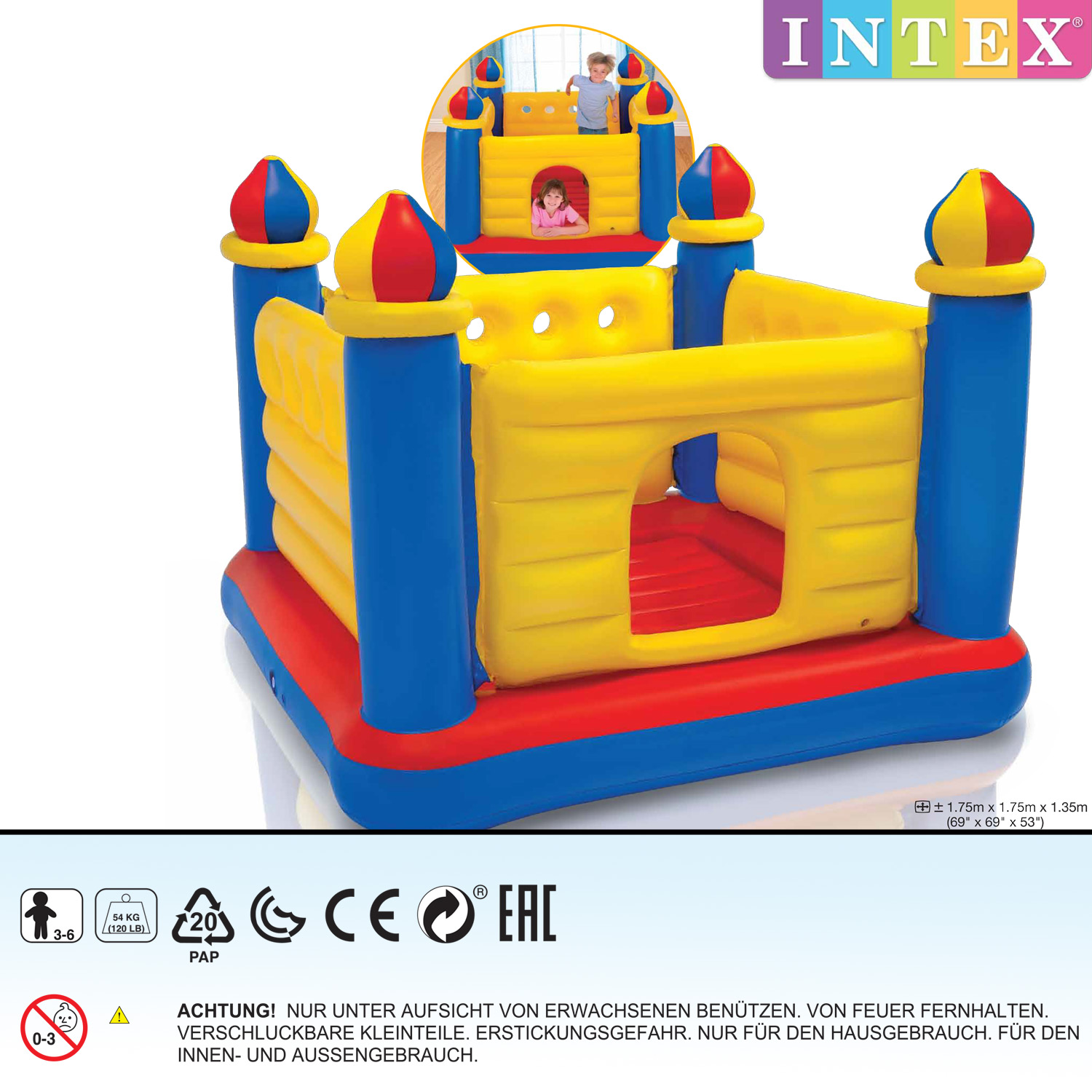 INTEX Riesen Hüpfburg Spiel Springburg 175x175x135cm