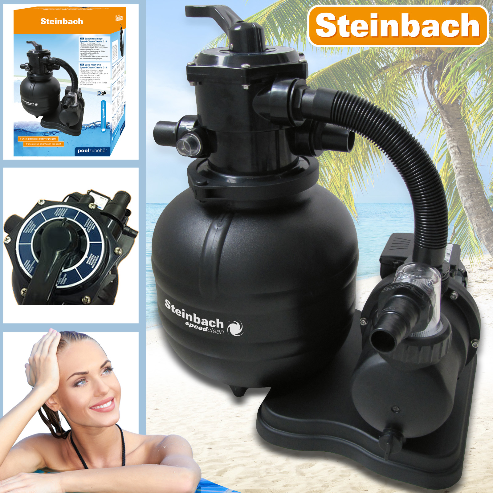 Steinbach Sandfilteranlage Classic 310 Speed Clean | schwarz | 7,0 m³/h Leistung