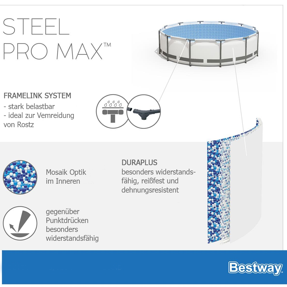 Bestway Frame Pool 305 x 76 cm | Rundpool ohne Zubehör