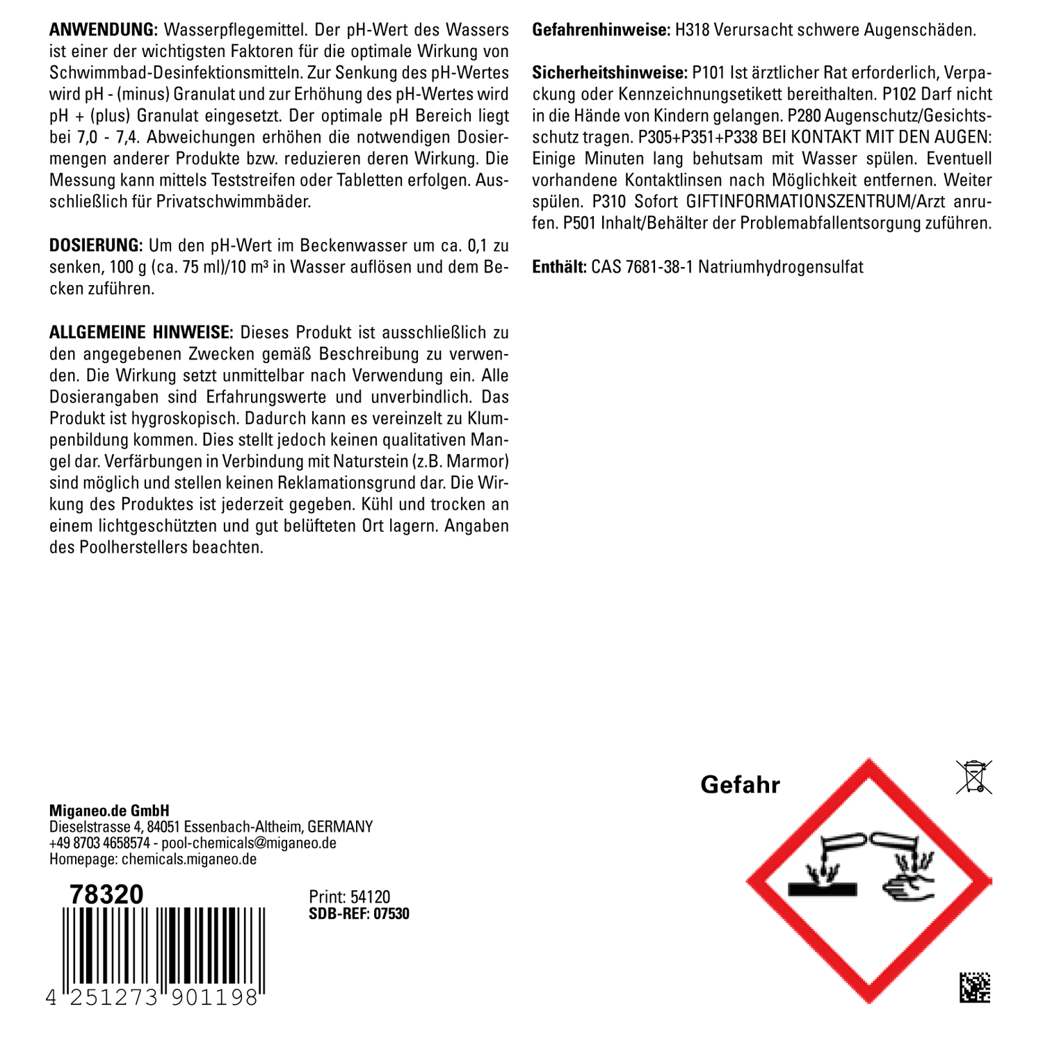 Miganeo pH Minus Granulat | schnelllöslich | 7,5 kg