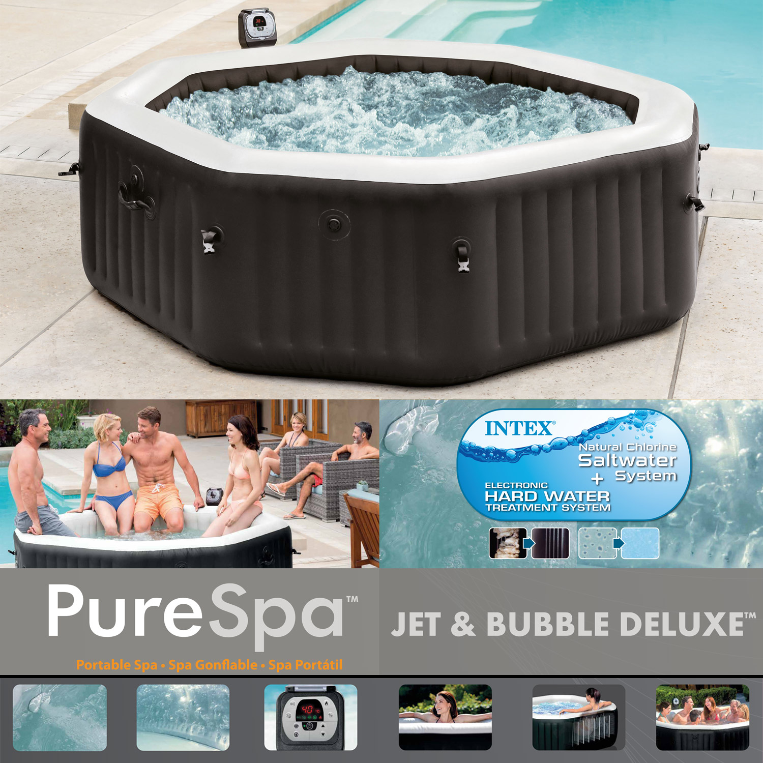 Intex Whirlpool 218 x 71 cm PureSpa mit Salzwassersystem | max. 6 Personen