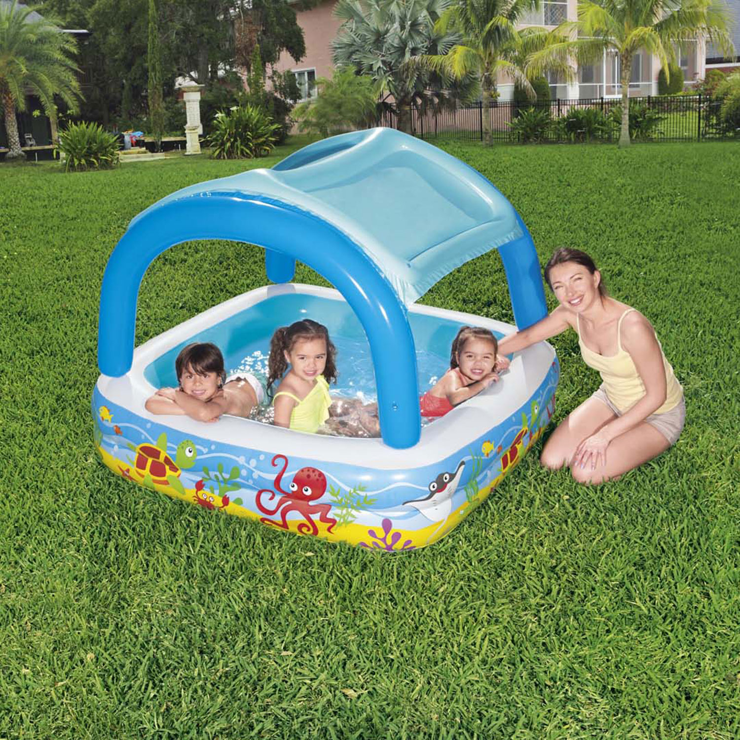 Bestway Planschbecken 140 x 140 x 114 cm Pavillon Beach | mit Sonnendach