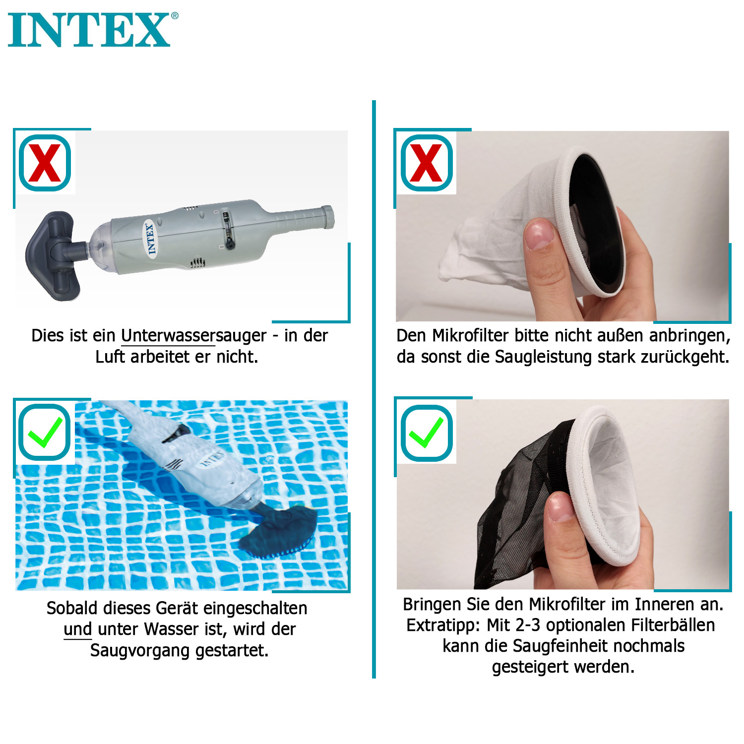 Intex Poolsauger | akkubetrieben | Bodensauger mit Abschaltautomatik