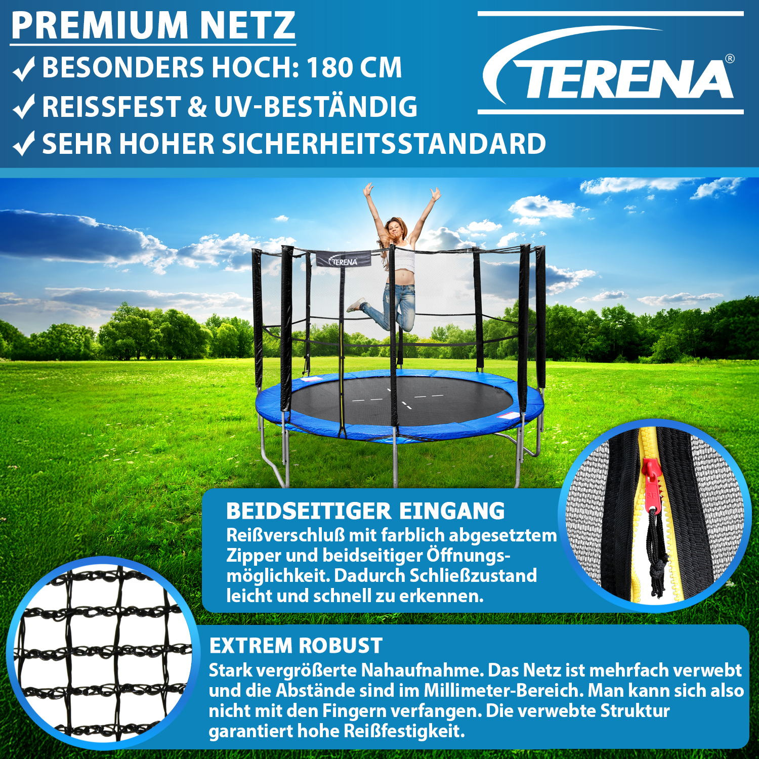 Terena Trampolin ø 305 cm mit Sicherheitsnetz | bis 150 kg