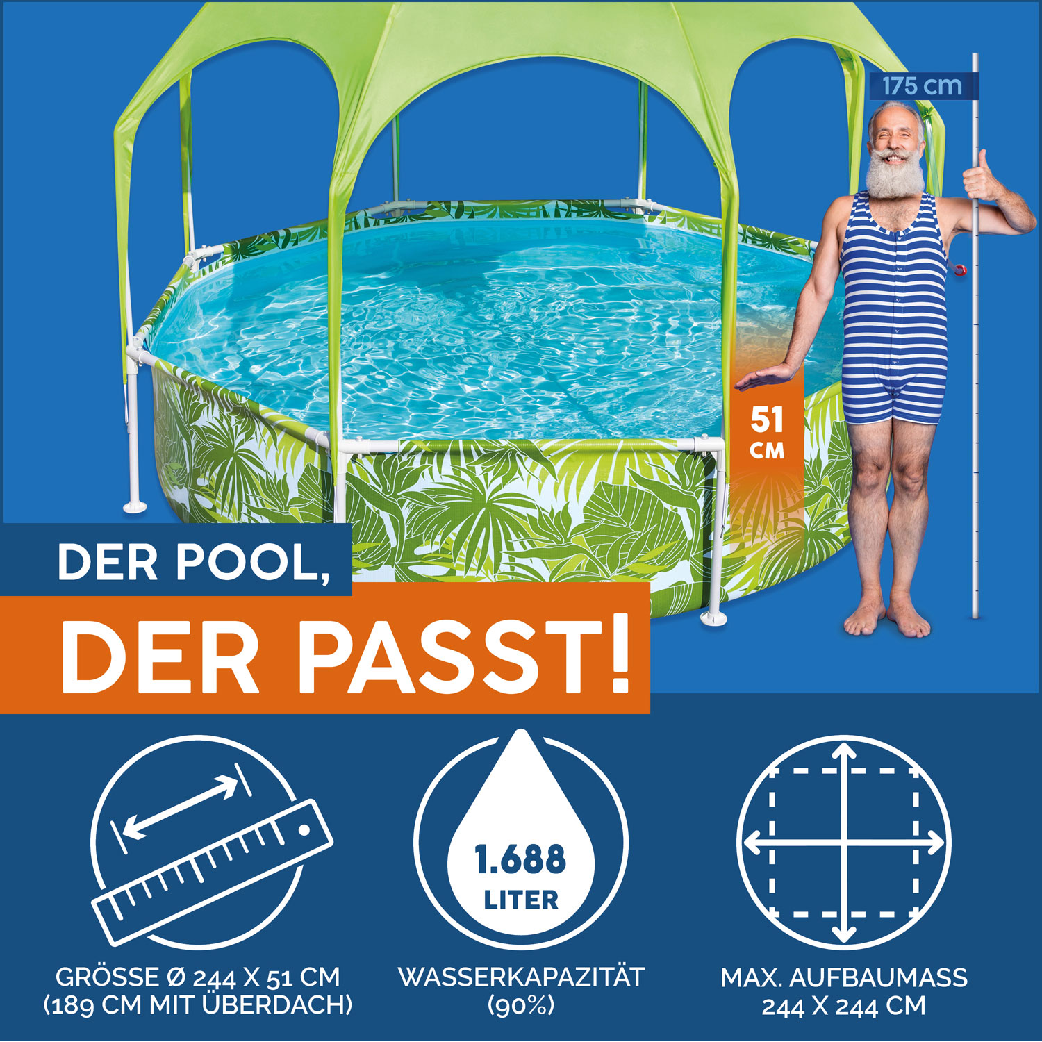 Bestway Splash-in-Shade Pool 244 x 51 cm | Kinderpool mit Sonnendach 