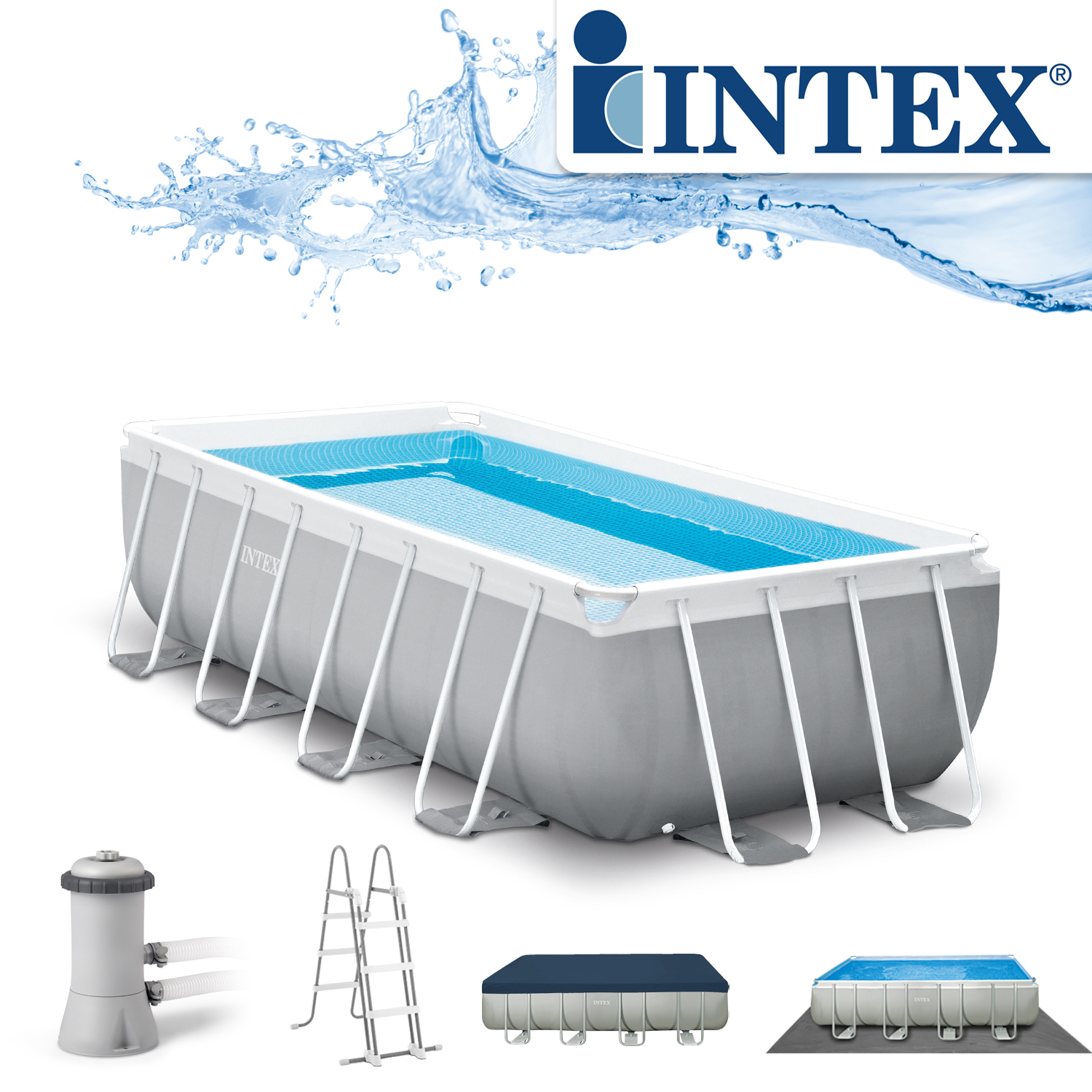 Intex Frame Pool Set Prism Quadra 488 x 244 x 107 cm | Rechteckpool Set