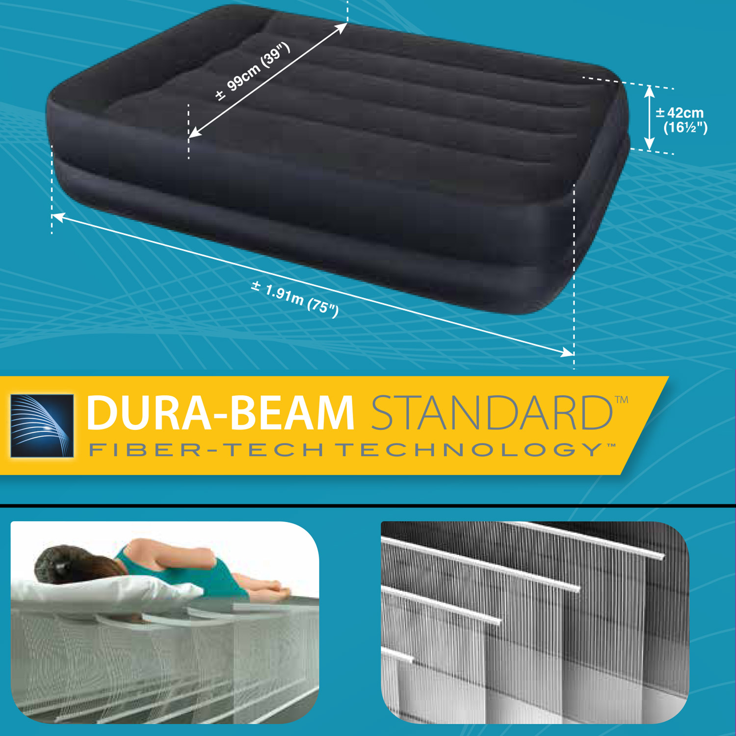 Intex Luftbett 191 x 99 x 42 cm Dura-Beam Standard | mit integrierter Elektropumpe