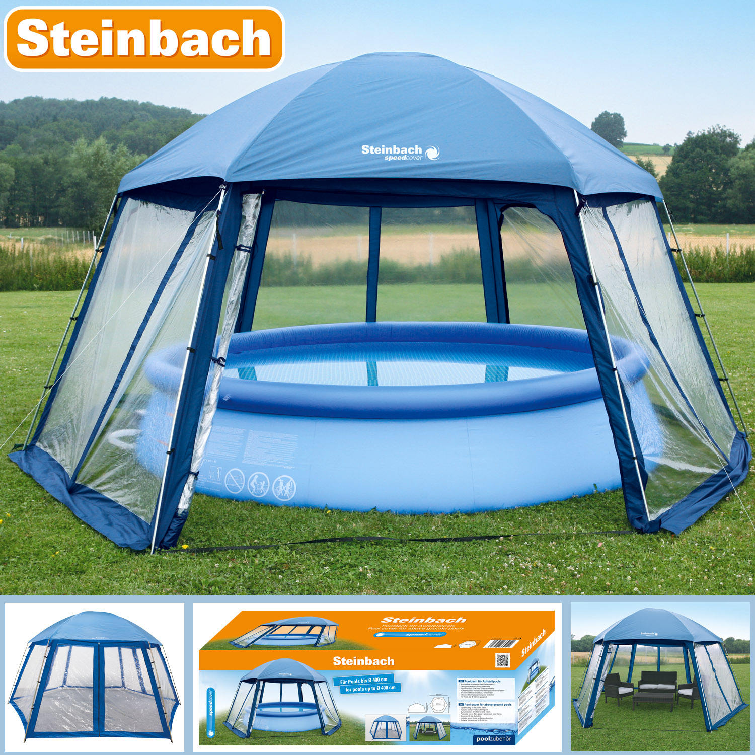 Steinbach Pooldach 500 x 433 x 250 cm | blau | für Pools bis 400 cm