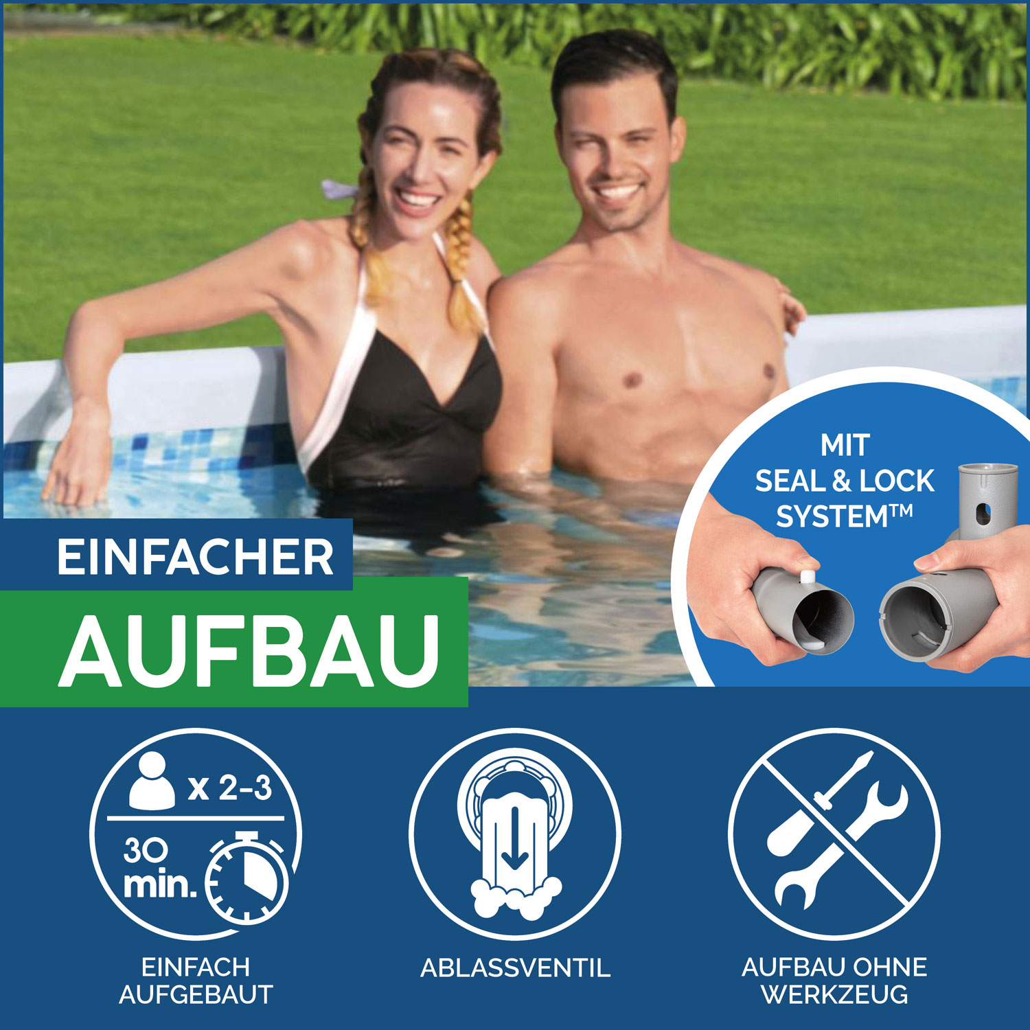 Bestway Frame Pool 305 x 200 x 84 cm | Ovaler Pool mit Kartuschenfilteranlage
