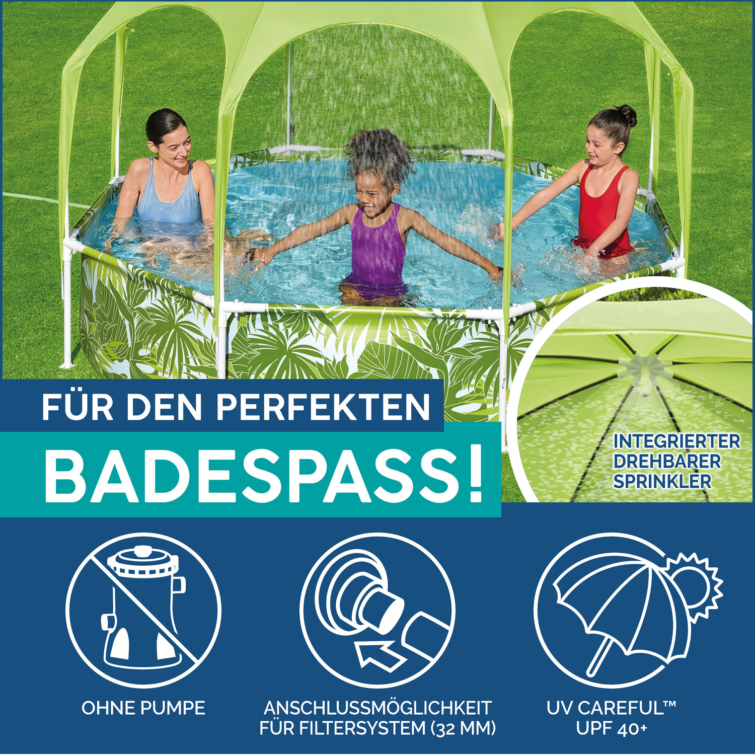 Bestway Splash-in-Shade Pool 244 x 51 cm | Kinderpool mit Sonnendach 