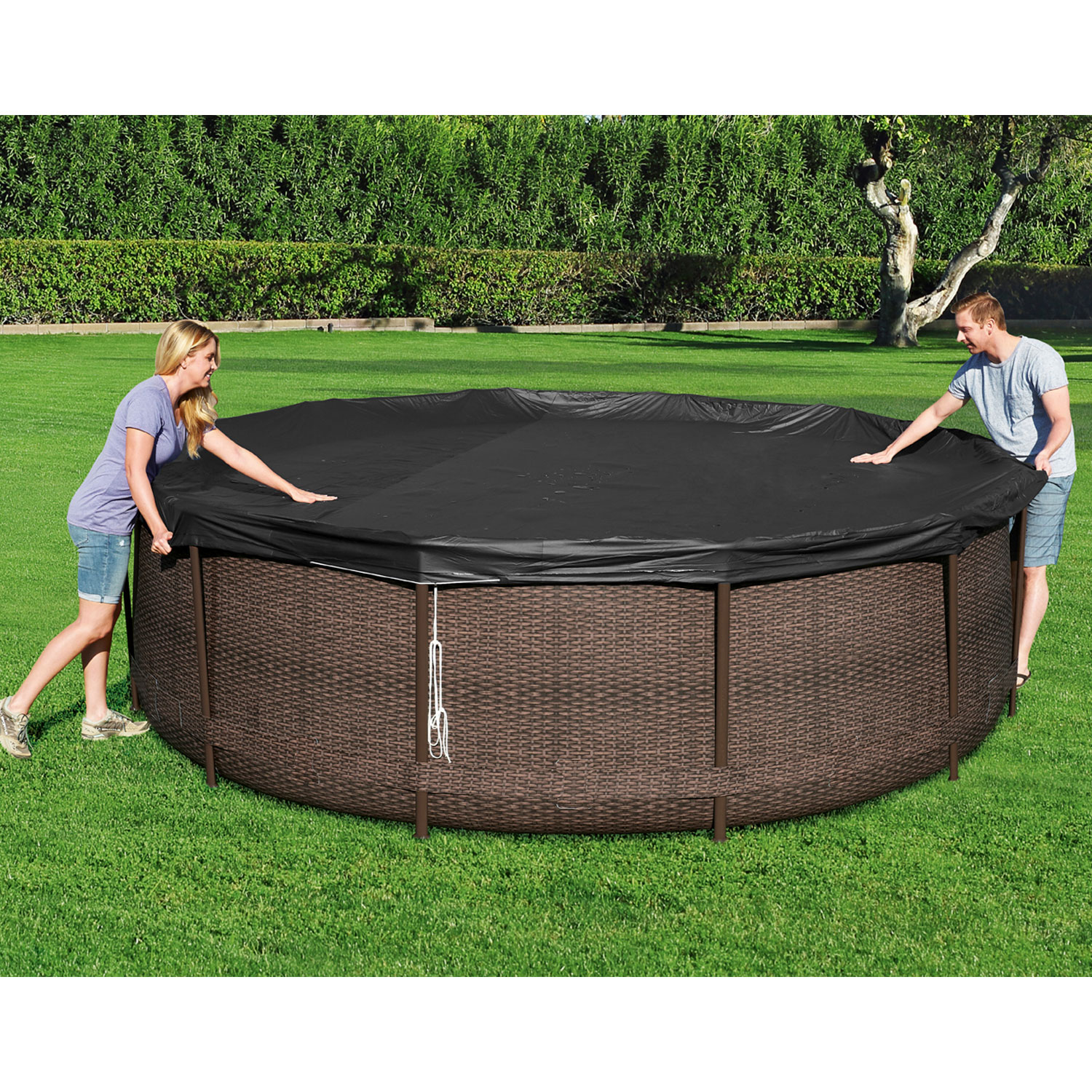 Bestway Abdeckplane Ø 366 cm rund | schwarz | PVC Frame Pool Abdeckung