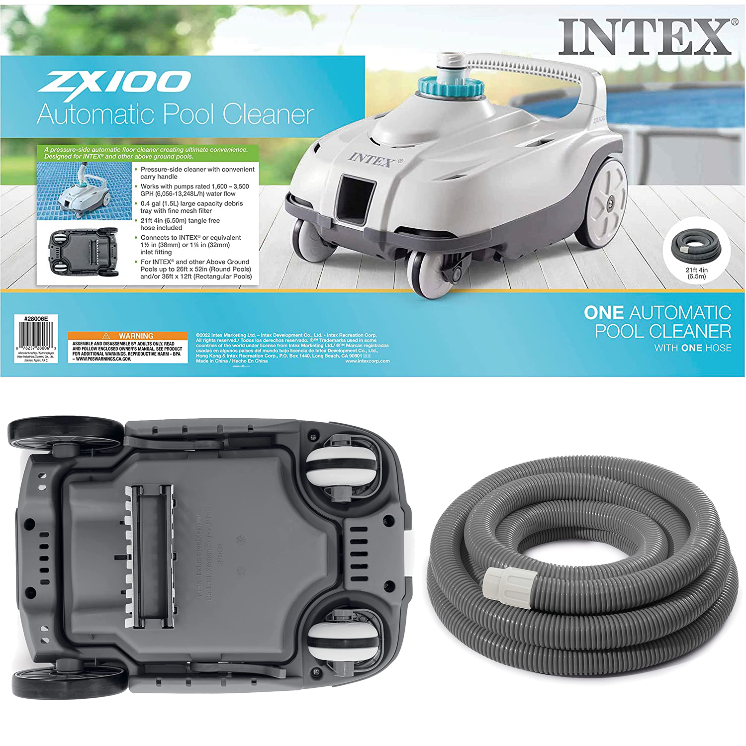 Intex Auto Pool Cleaner ZX100 | Bodensauger | Venturi-Prinzip | inkl. 650 cm Poolschlauch