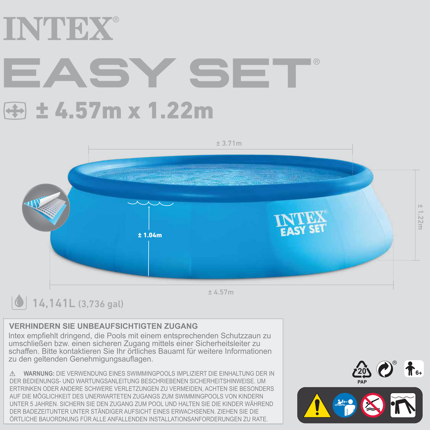 Intex Easy Pool Komplettset 457 x 122 cm | Rundpool ohne Zubehör