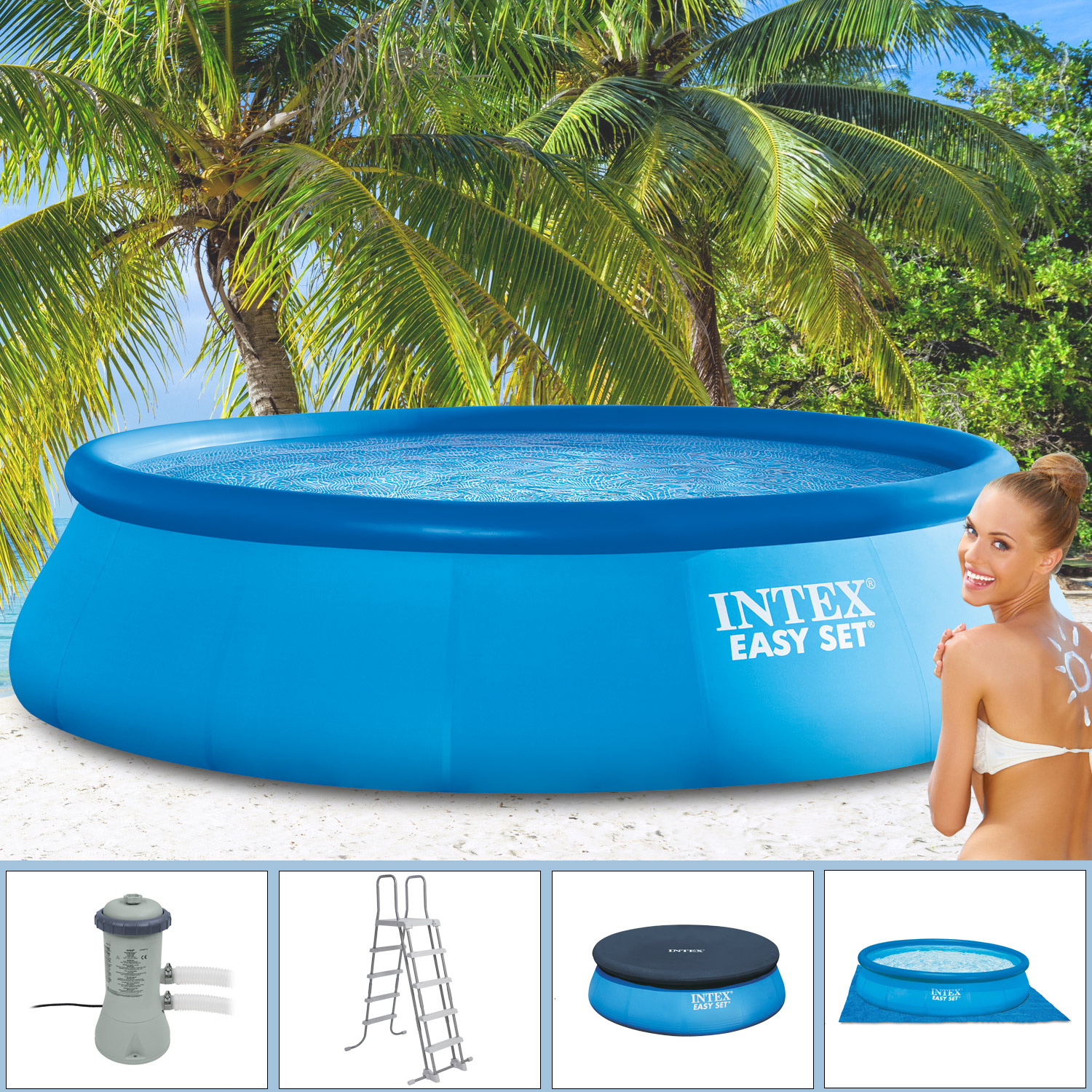 Intex Easy Set Pool 457 x 107 cm Komplettset | Rundpool mit Zubehör