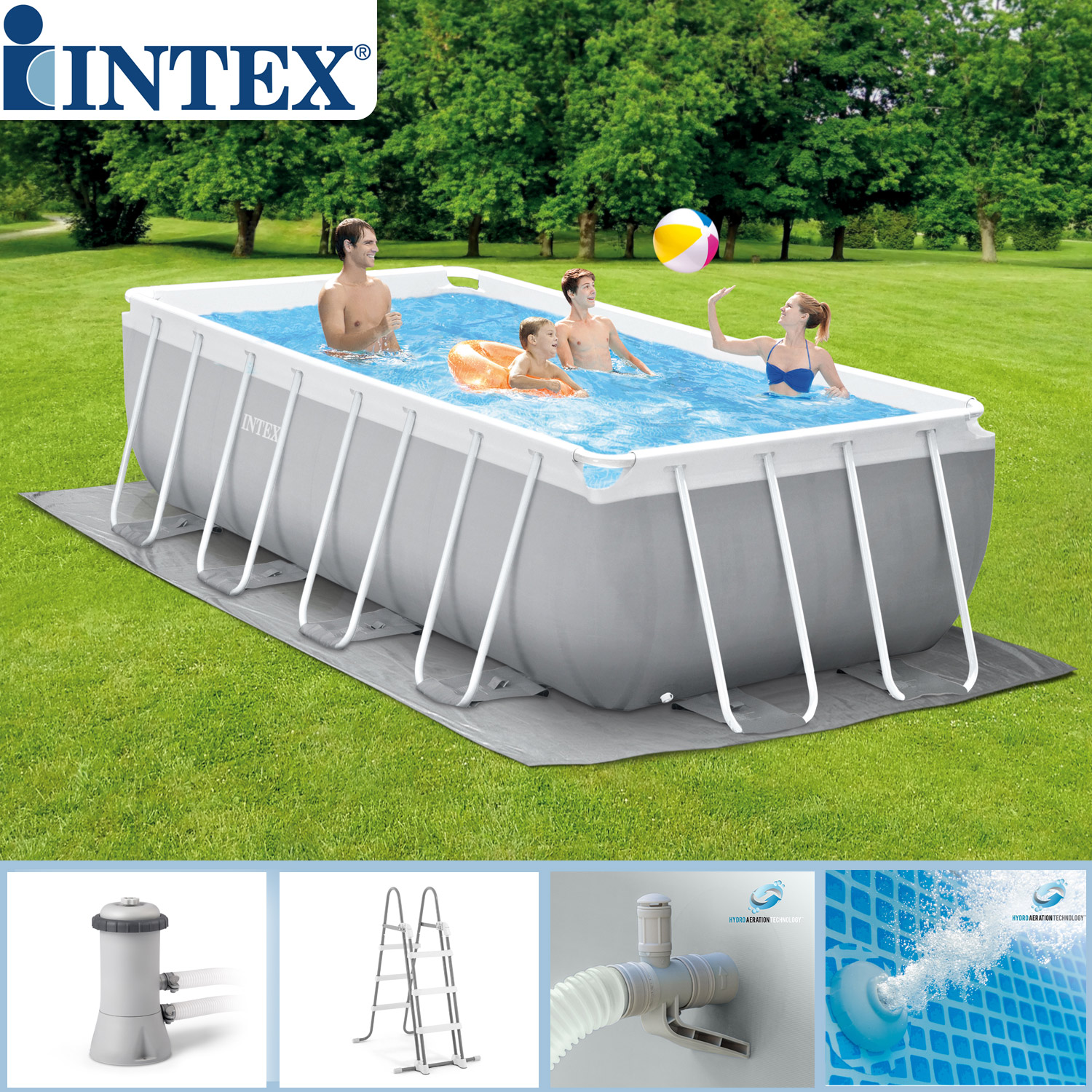 Intex Frame Pool 400 x 200 x 122 cm Komplettset | Rechteckpool mit Zubehör