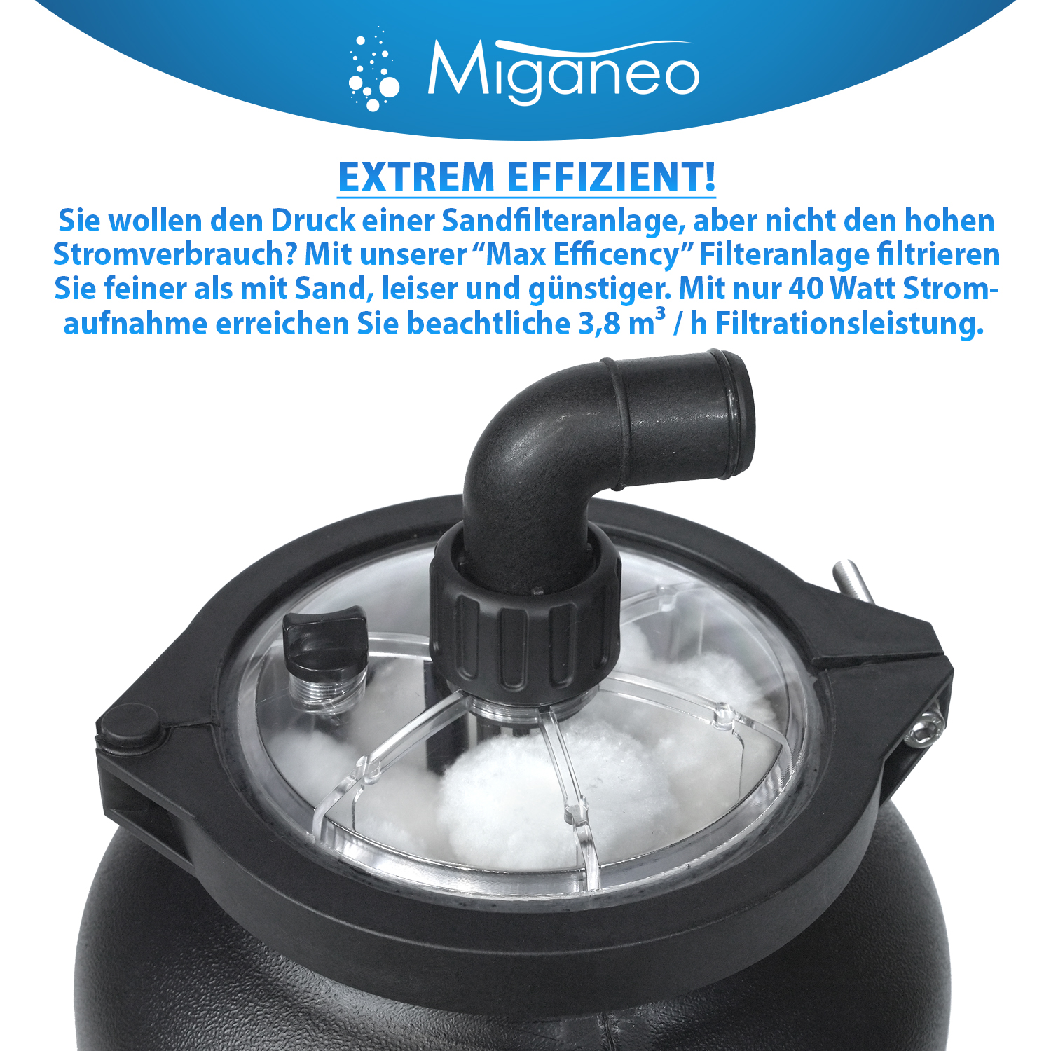 Miganeo Pool Filteranlage "Max Efficency" - 40W / 3,8m³/h / inkl. Filter Balls