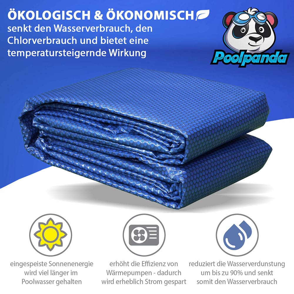 Poolpanda Pool Solarfolie 549 x 274 cm Premium rechteckig | schwarz/blau | 400 my | 12 mm Luftblasen
