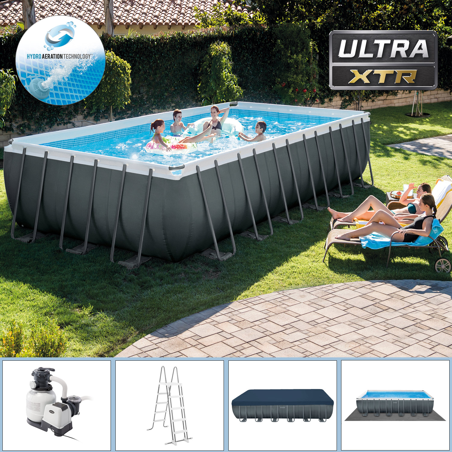 Intex Frame Pool 732 x 366 x 132 cm Komplettset | Rechteckpool mit Zubehör
