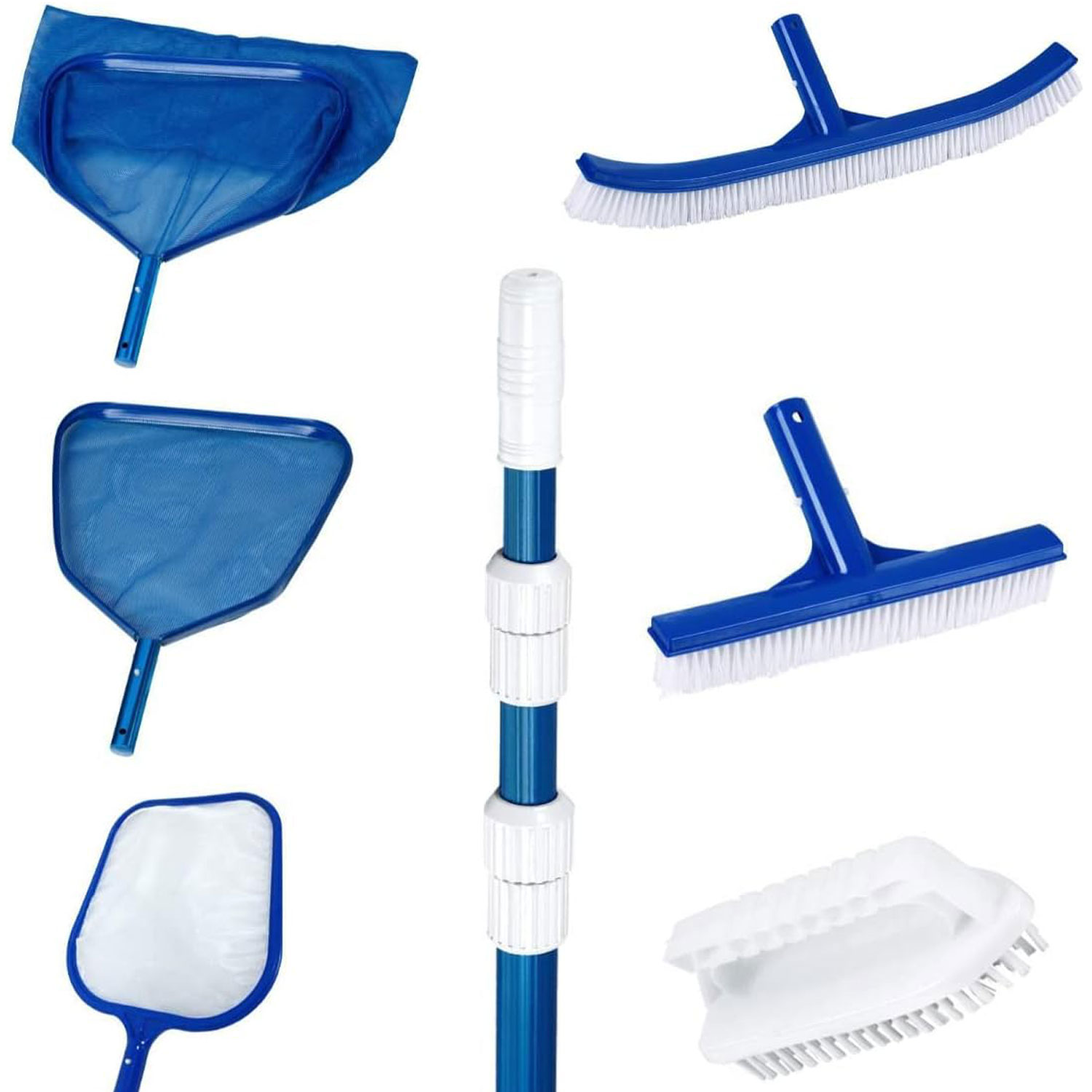 Poolpanda Poolreiniger Set XL | Poolkescher feinmaschig - Poolbürsten - Teleskopstange