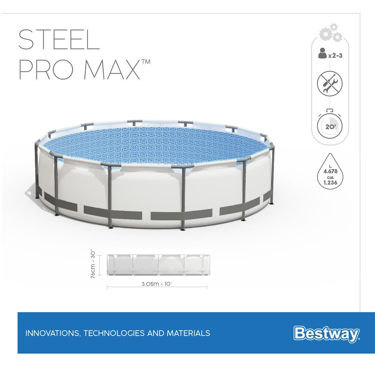 Bestway Frame Pool 305 x 76 cm | Rundpool ohne Zubehör