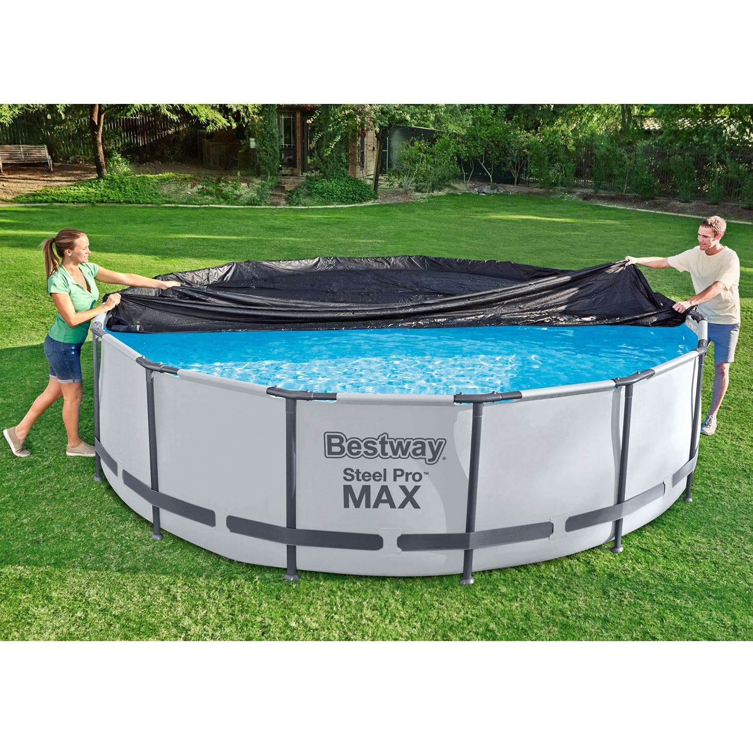 Bestway Abdeckplane Ø 366 cm rund | schwarz | PVC Frame Pool Abdeckung