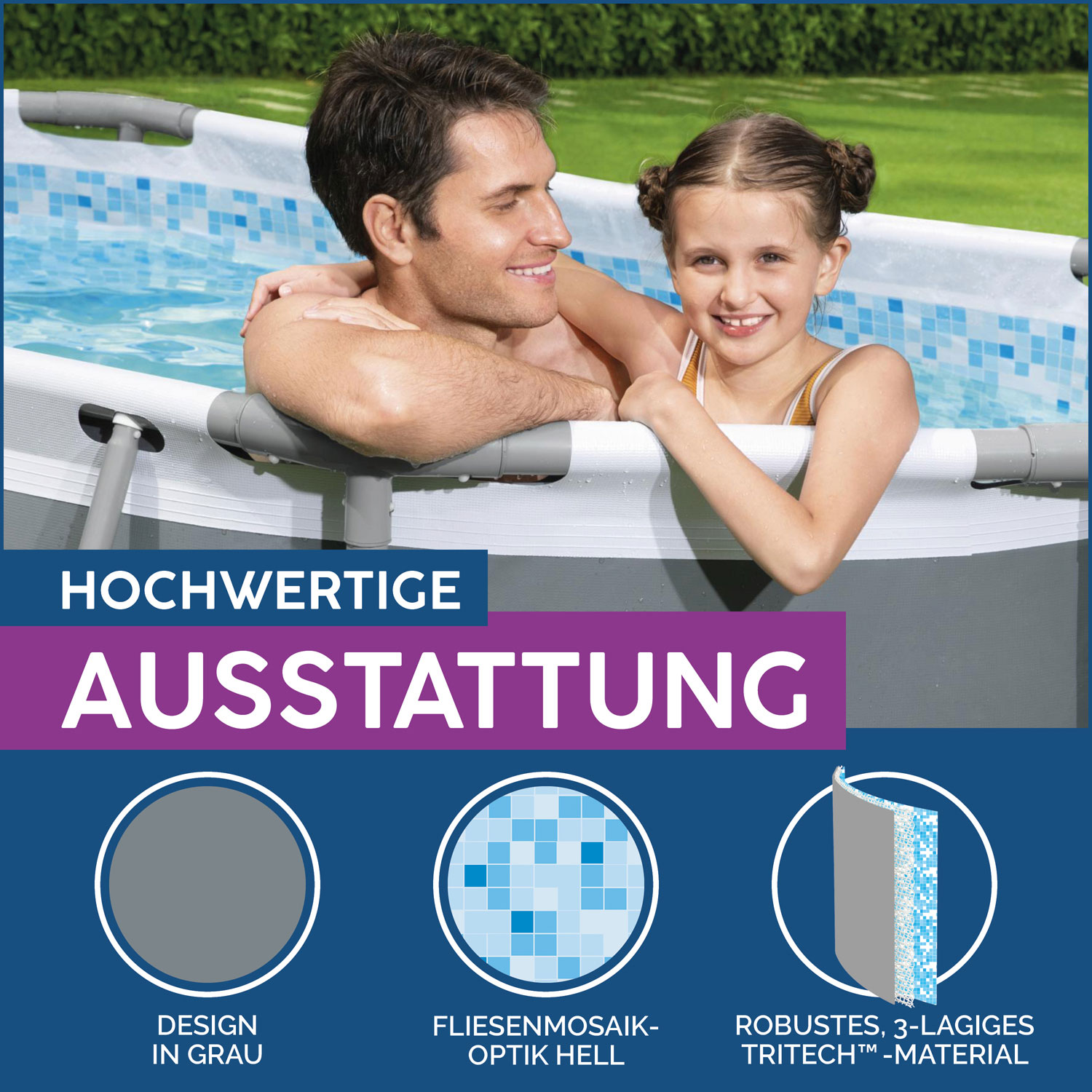 Bestway Frame Pool 305 x 200 x 84 cm | Ovaler Pool mit Kartuschenfilteranlage
