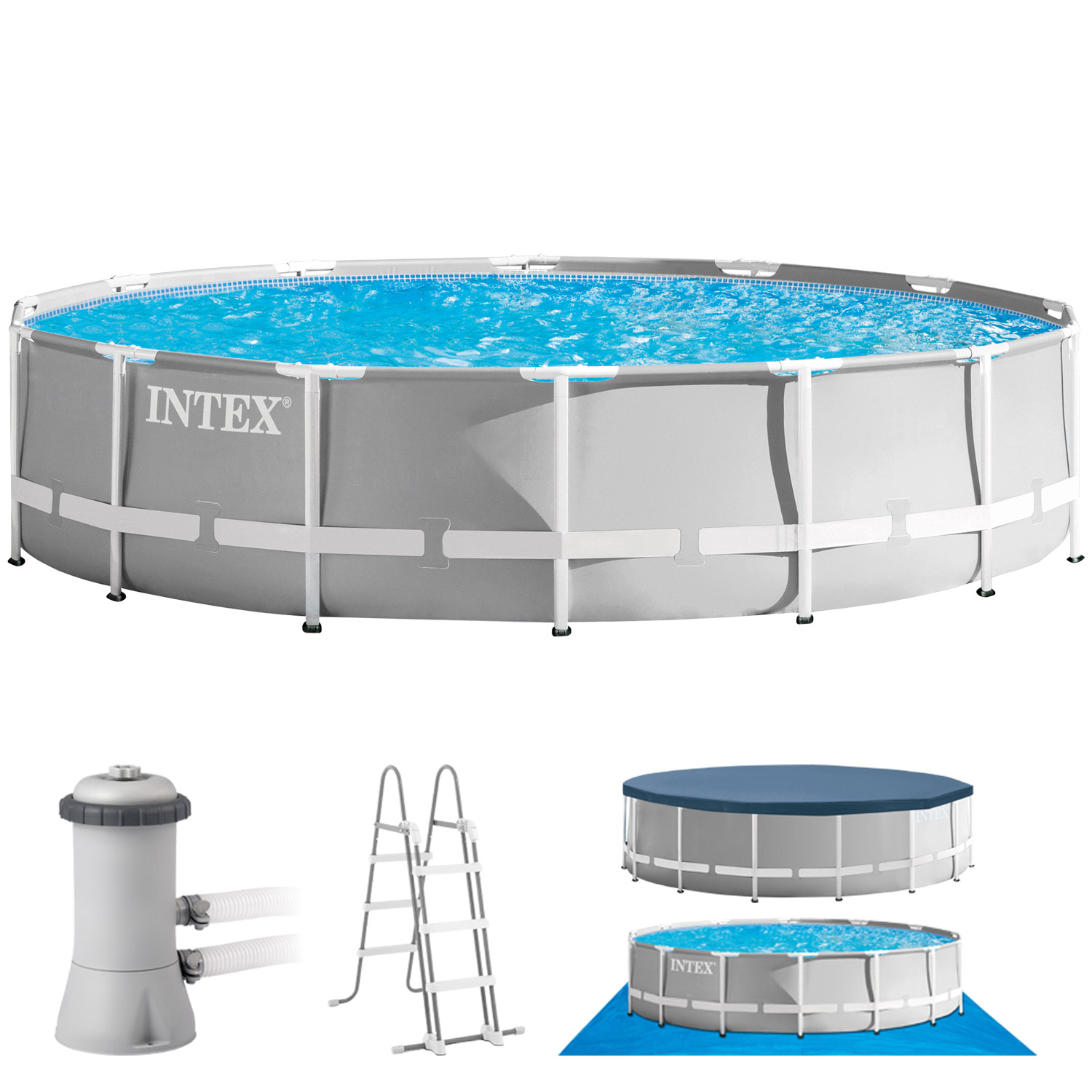 Intex Frame Pool 457 x 107 cm Komplettset | Rundpool mit Zubehör