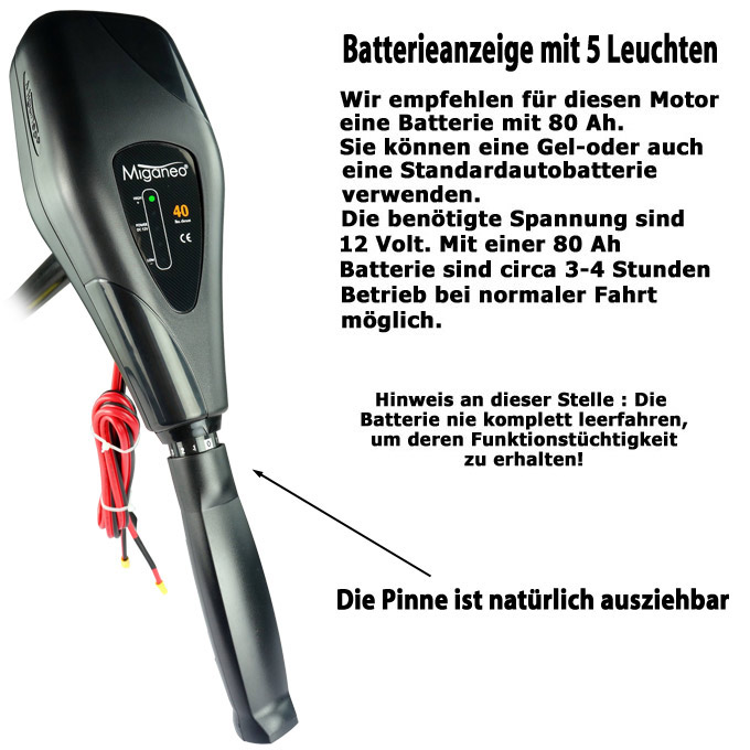 Miganeo Elektromotor TRS 40 | 408 W | 12 V | Bootsmotor für Schlauchboote