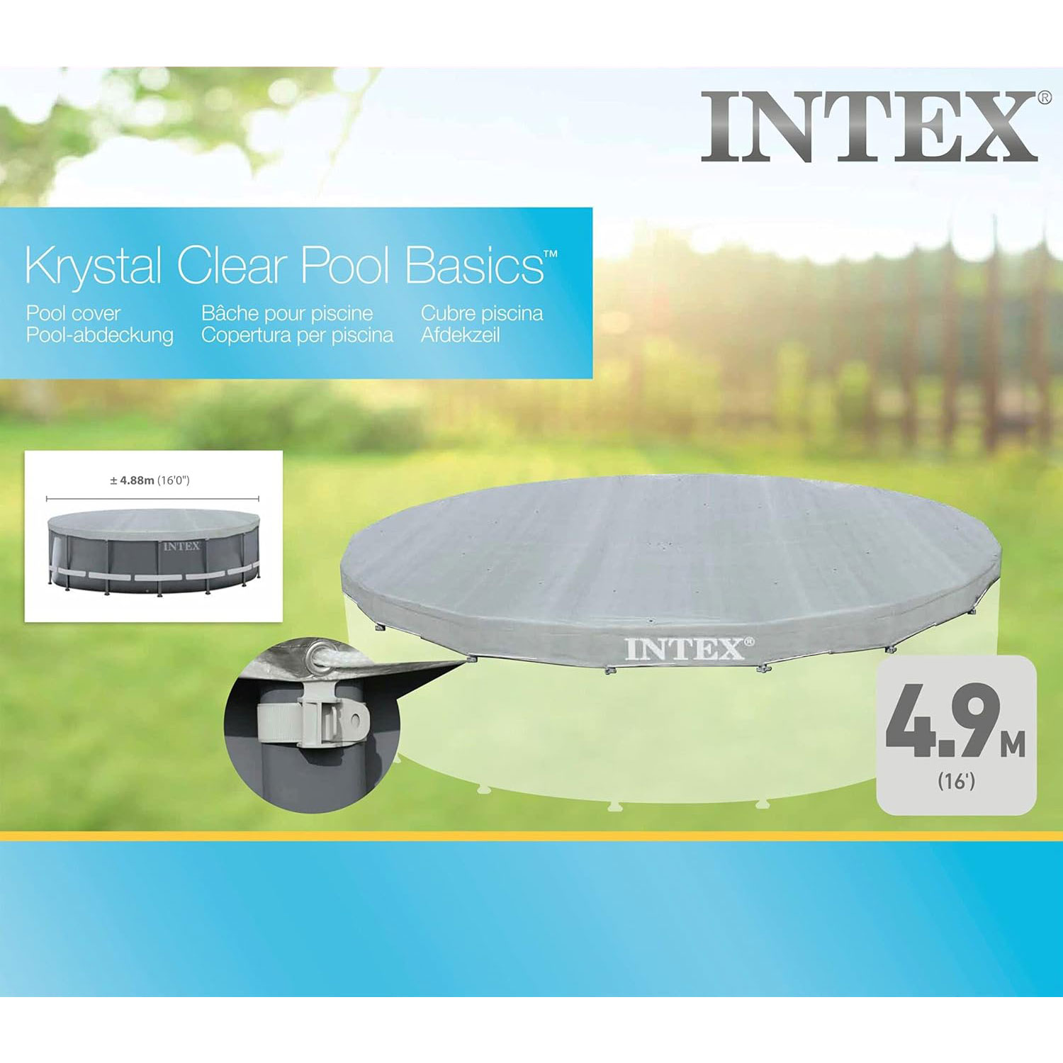 Intex Abdeckplane Ø 488 cm rund | grau | Vinyl Frame Pool Abdeckung