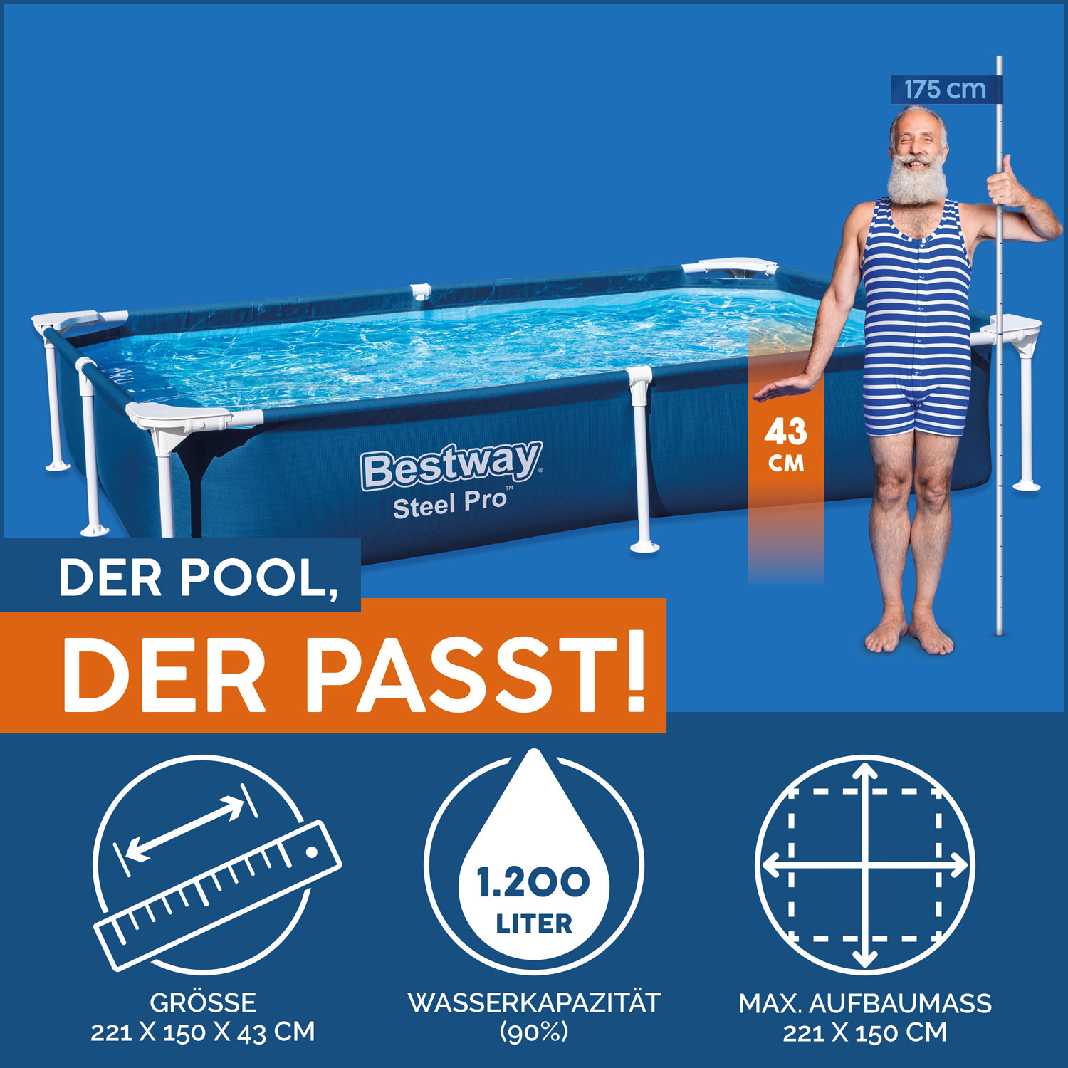 Bestway Frame Pool 221 x 150 x 43 cm Steel Pro | Kinderpool ohne Zubehör