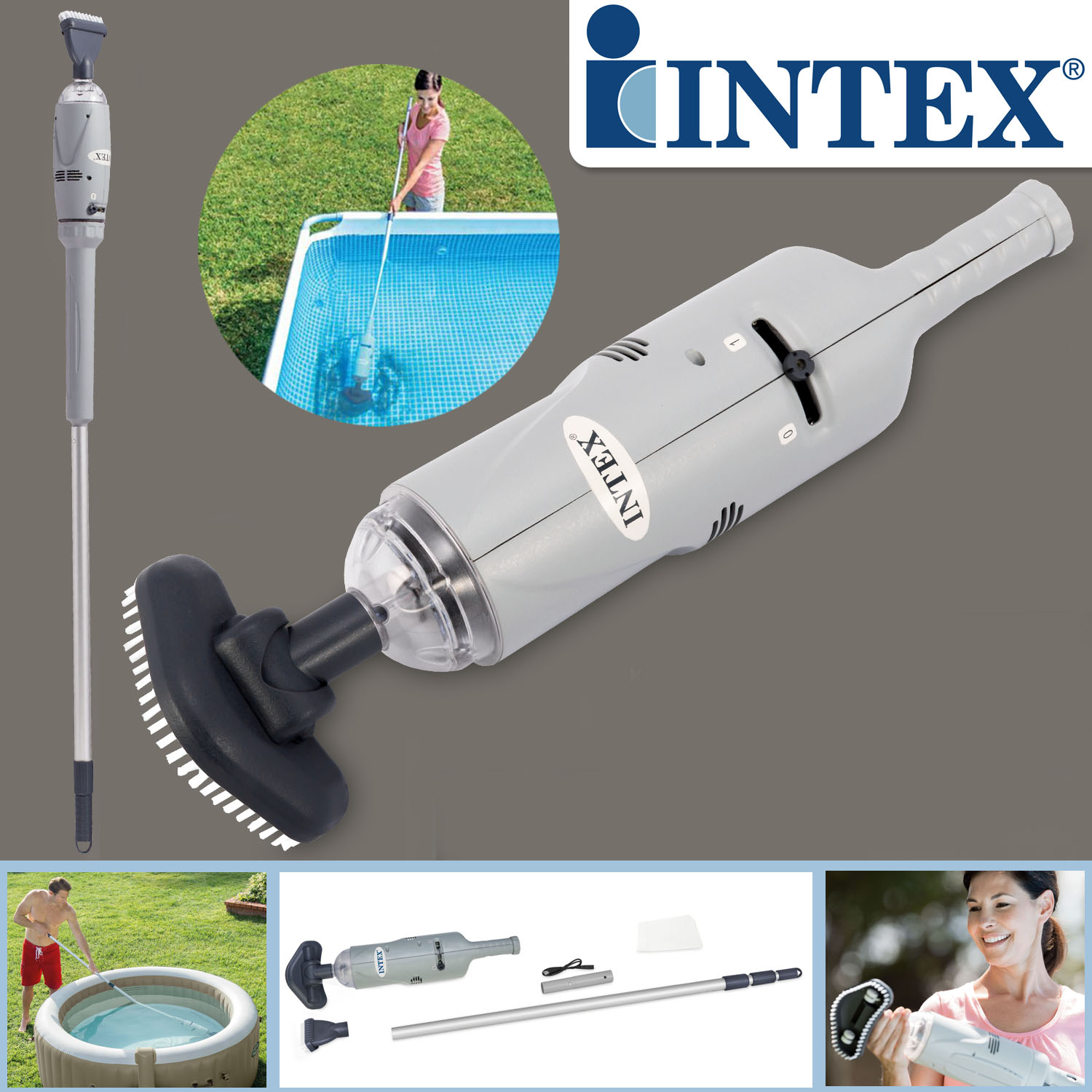 Intex Poolsauger | akkubetrieben | Bodensauger mit Abschaltautomatik