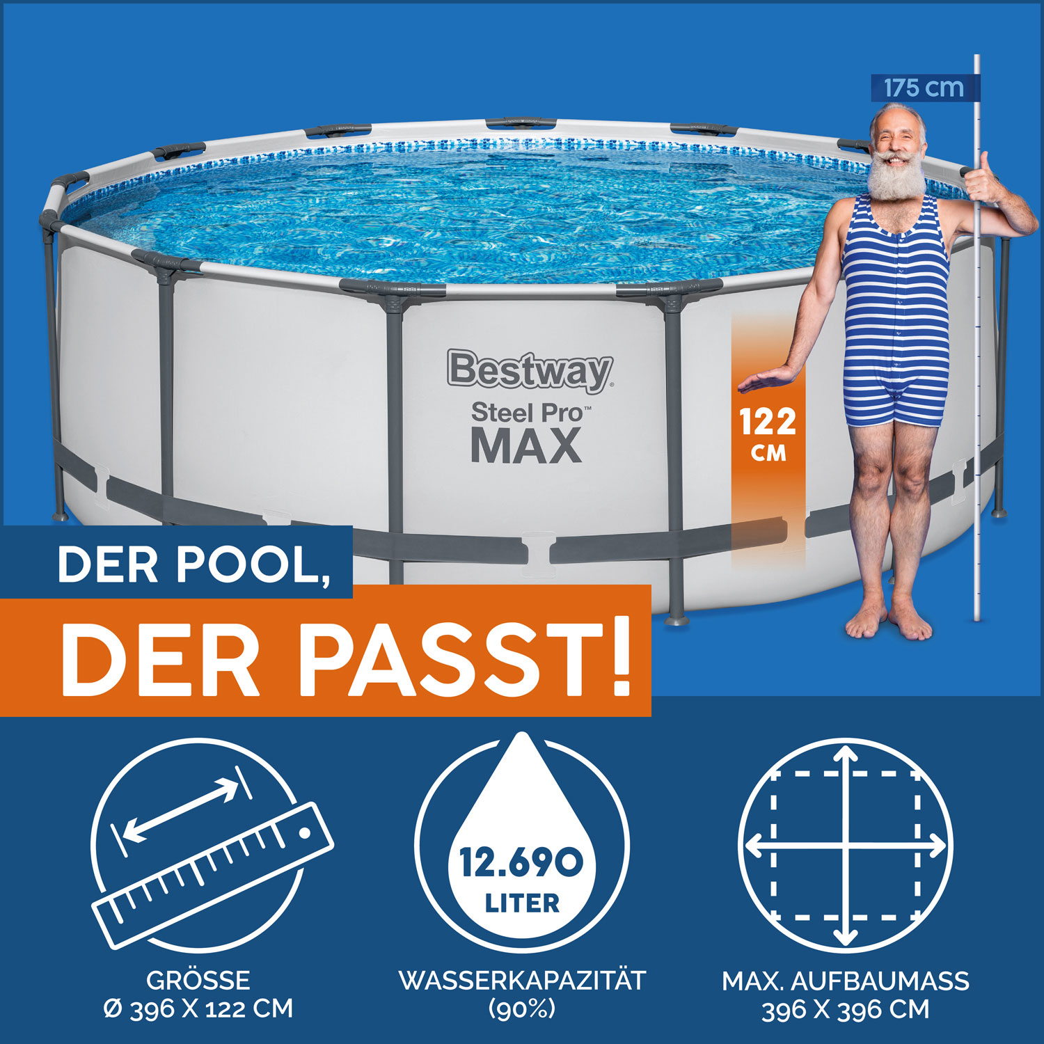 Bestway Frame Pool 396x122 cm Max Pro Komplettset | Rundpool mit Zubehör